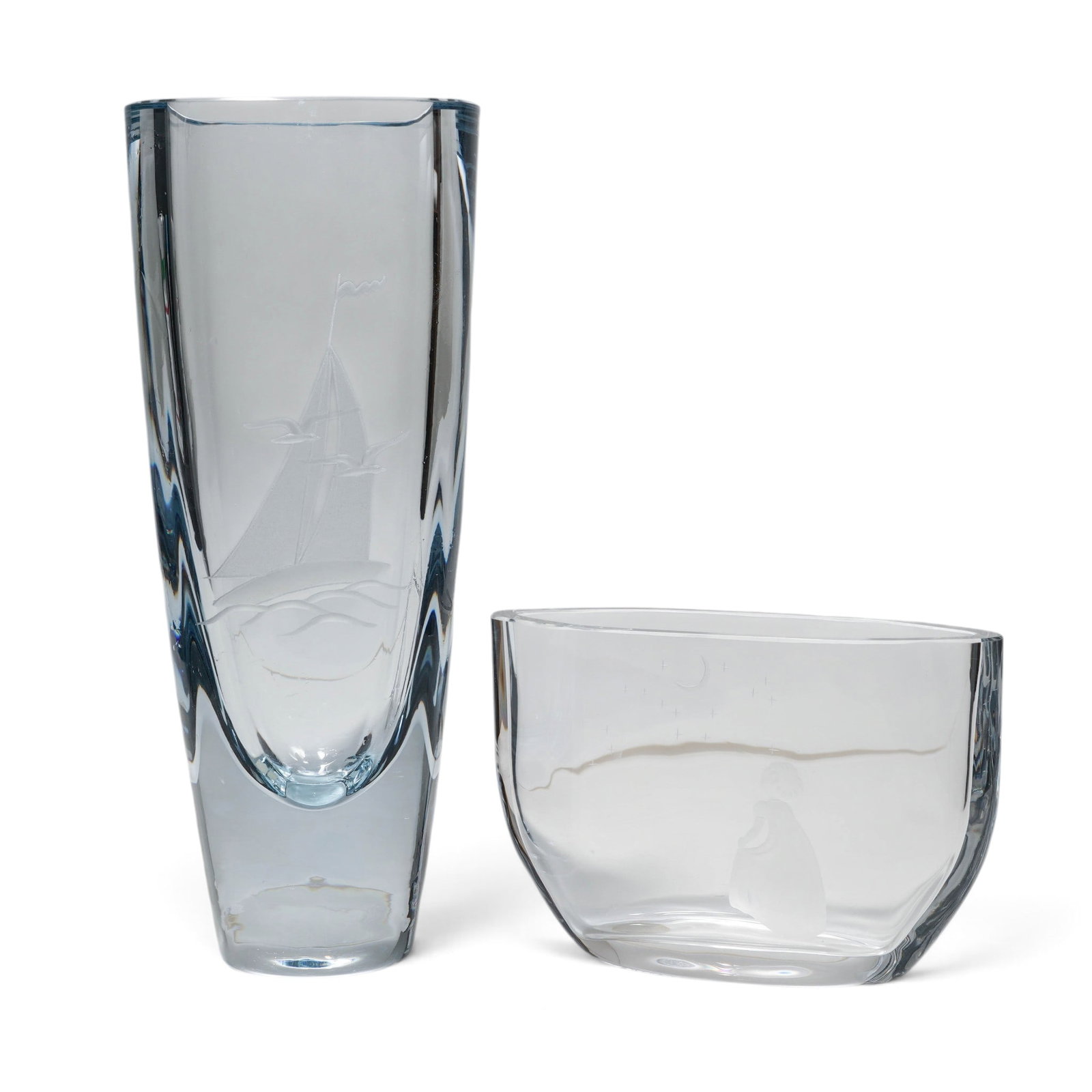 (2pc) Swedish Strombergshyttan & Orrefors Crystal Vases (1 of 6)