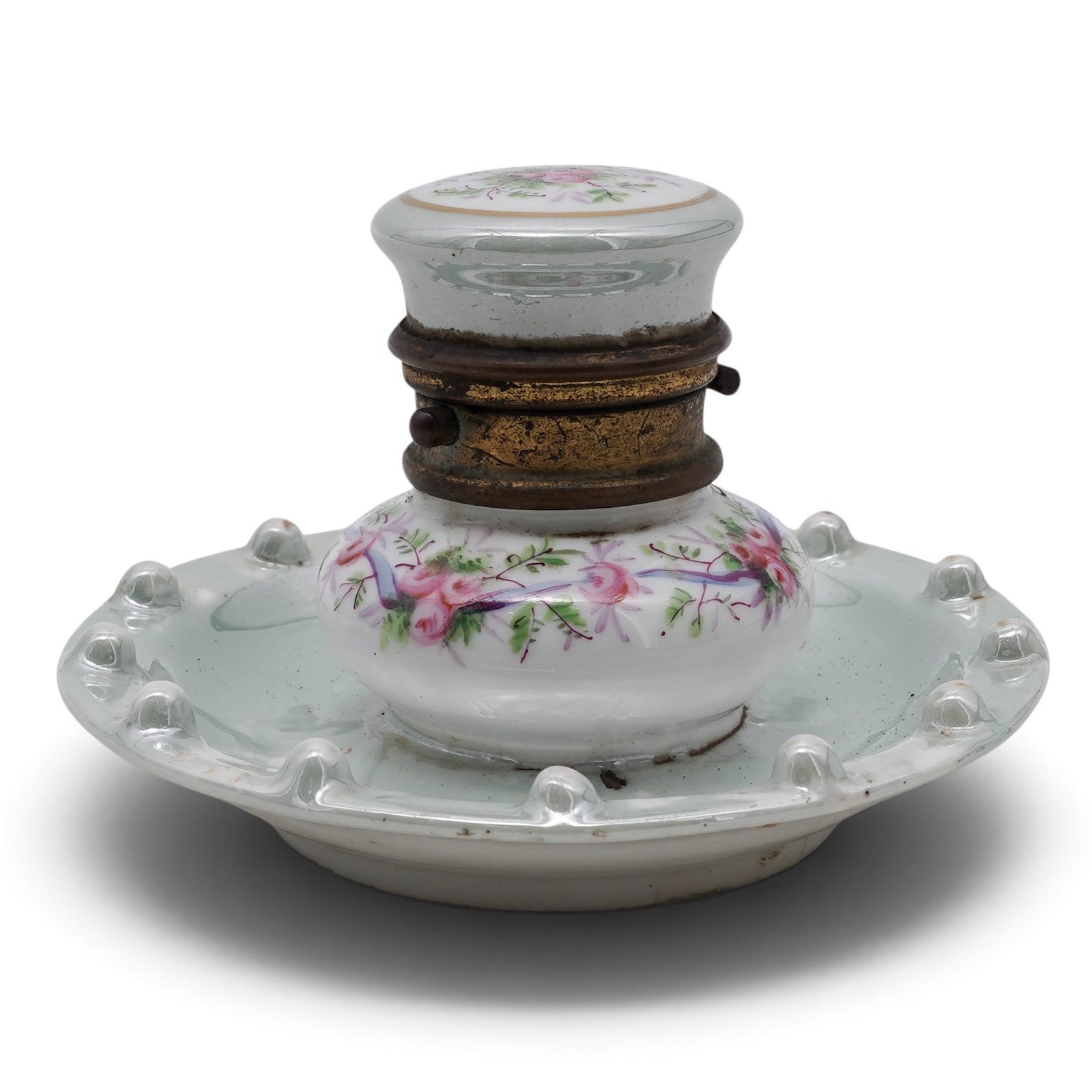 Victorian Iridescent Porcelain Inkwell (1 of 7)
