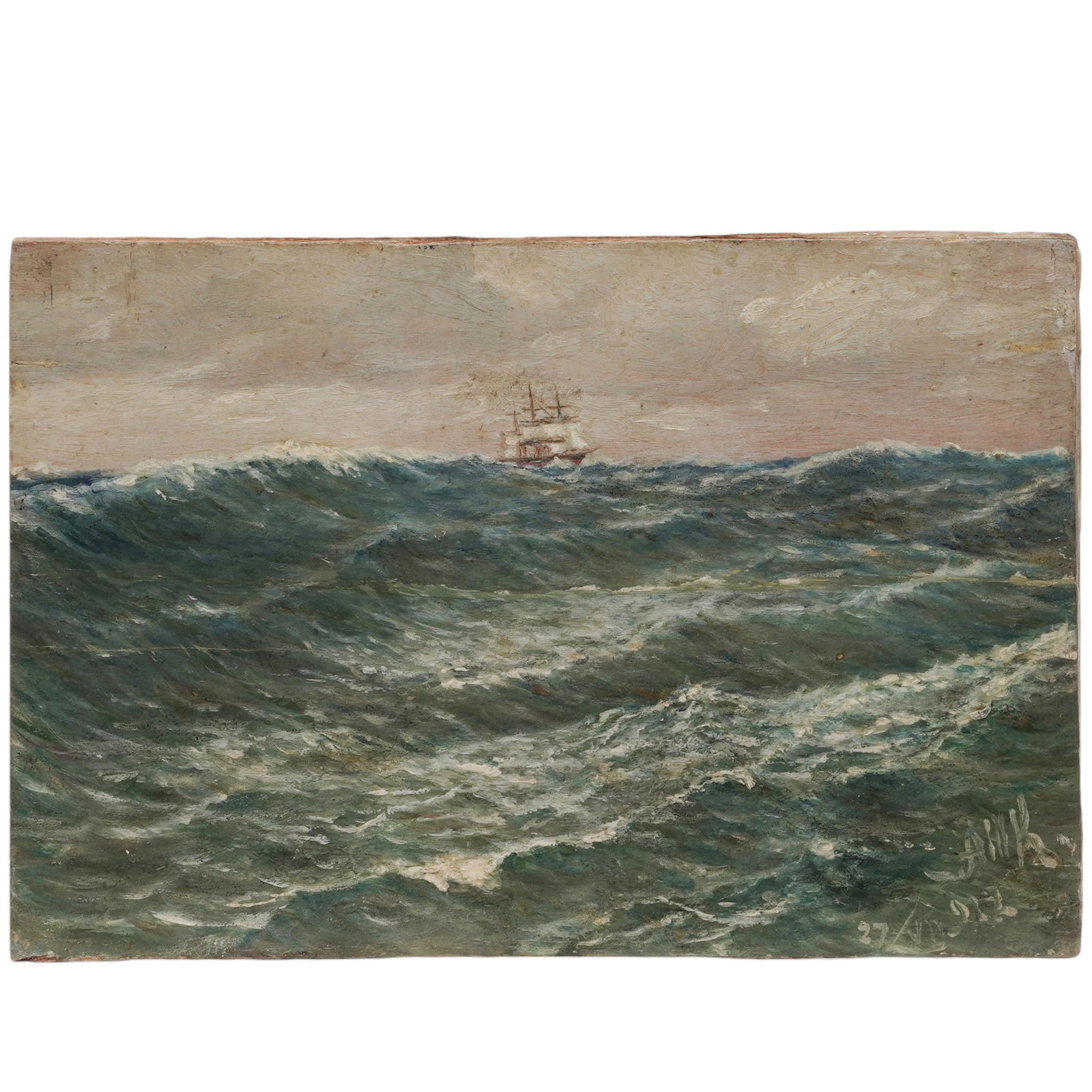 Signed Seascape Oil on Wood Painting (1 of 4)