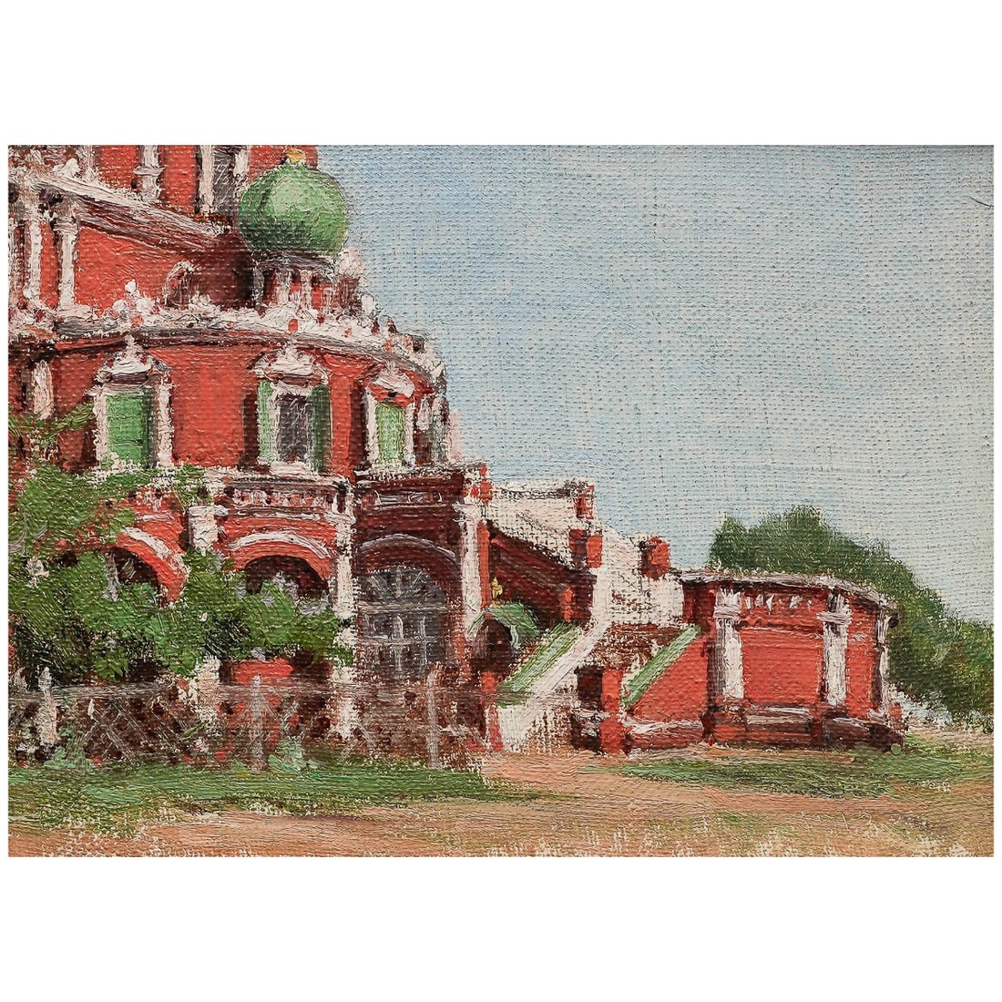 Antique Russian School "Church of All Saints" Oil On Canvas/Board Painting (1 of 8)
