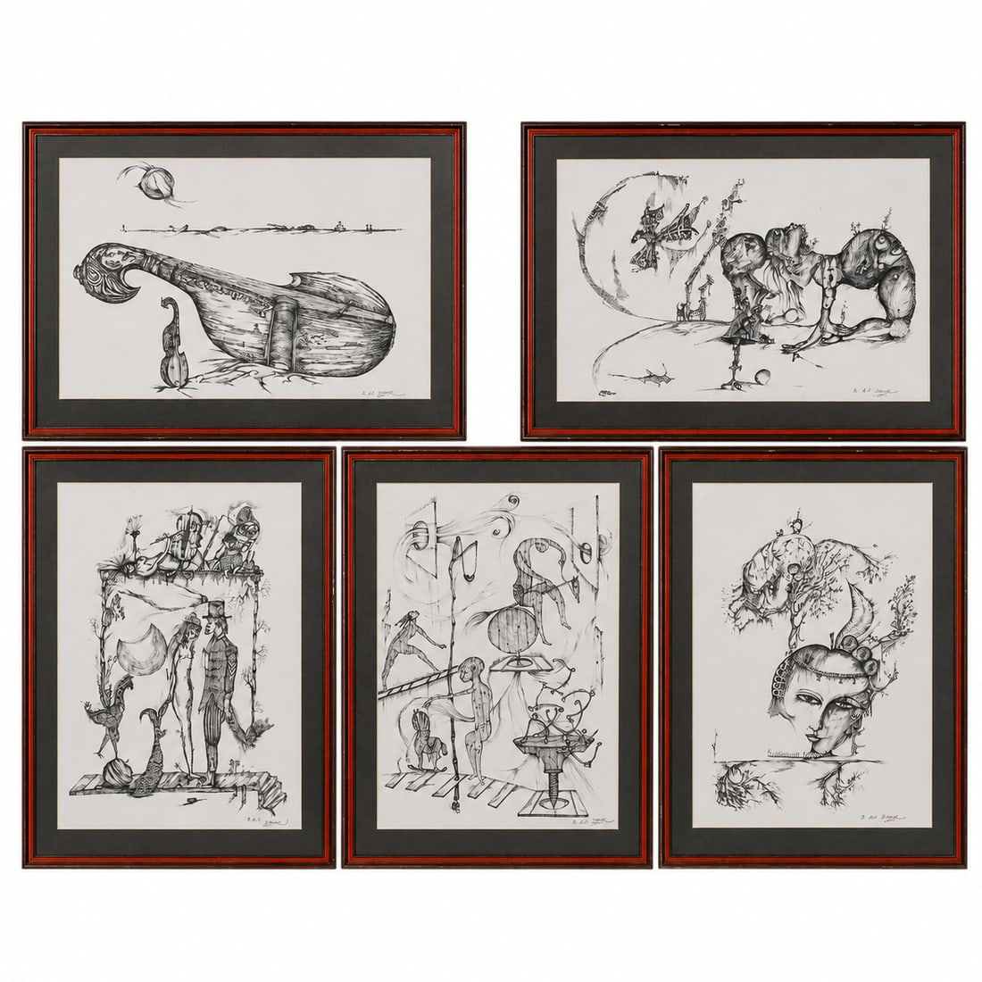 (5 pc) David Tzur (Hungarian, 1930-) Untitled Artist's Proof Illustrations (1 of 19)