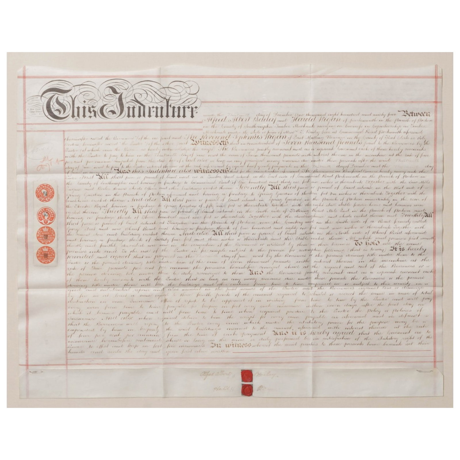 1894 British Legal Mortgage Deed Indenture on Ruled Vellum (1 of 7)