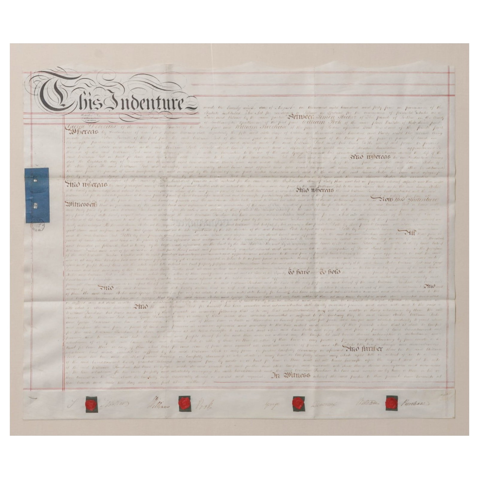 1840 British Property Land Deed on Vellum (1 of 8)
