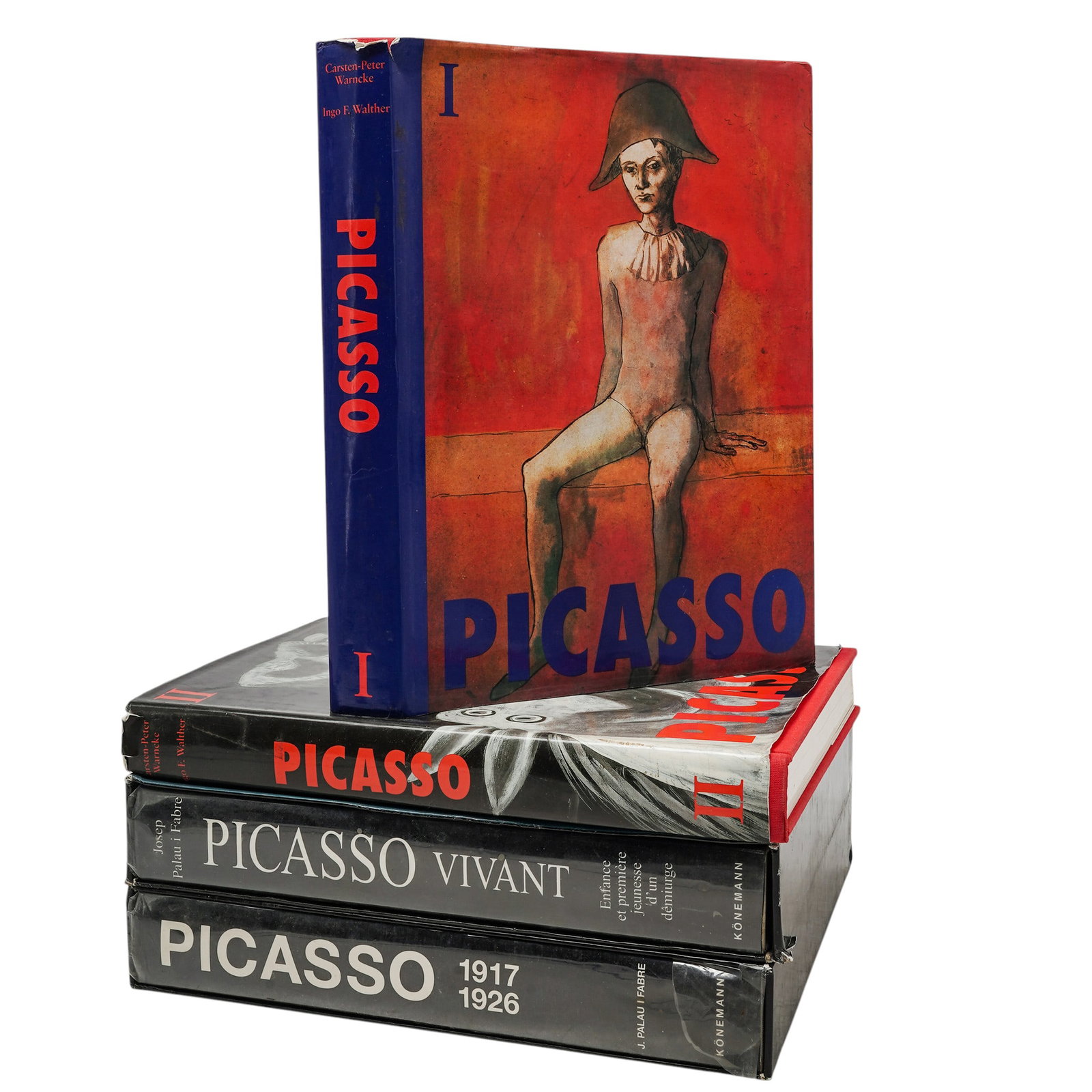 (4 pc) Pablo Picasso Art Books Monographs: (4 pc) Pablo Picasso Art Books Monographs 20th century, Spain, Germany Four hardcover biography and art books about the legendary Spanish artist Pablo Picasso standing upright next to each other on a 