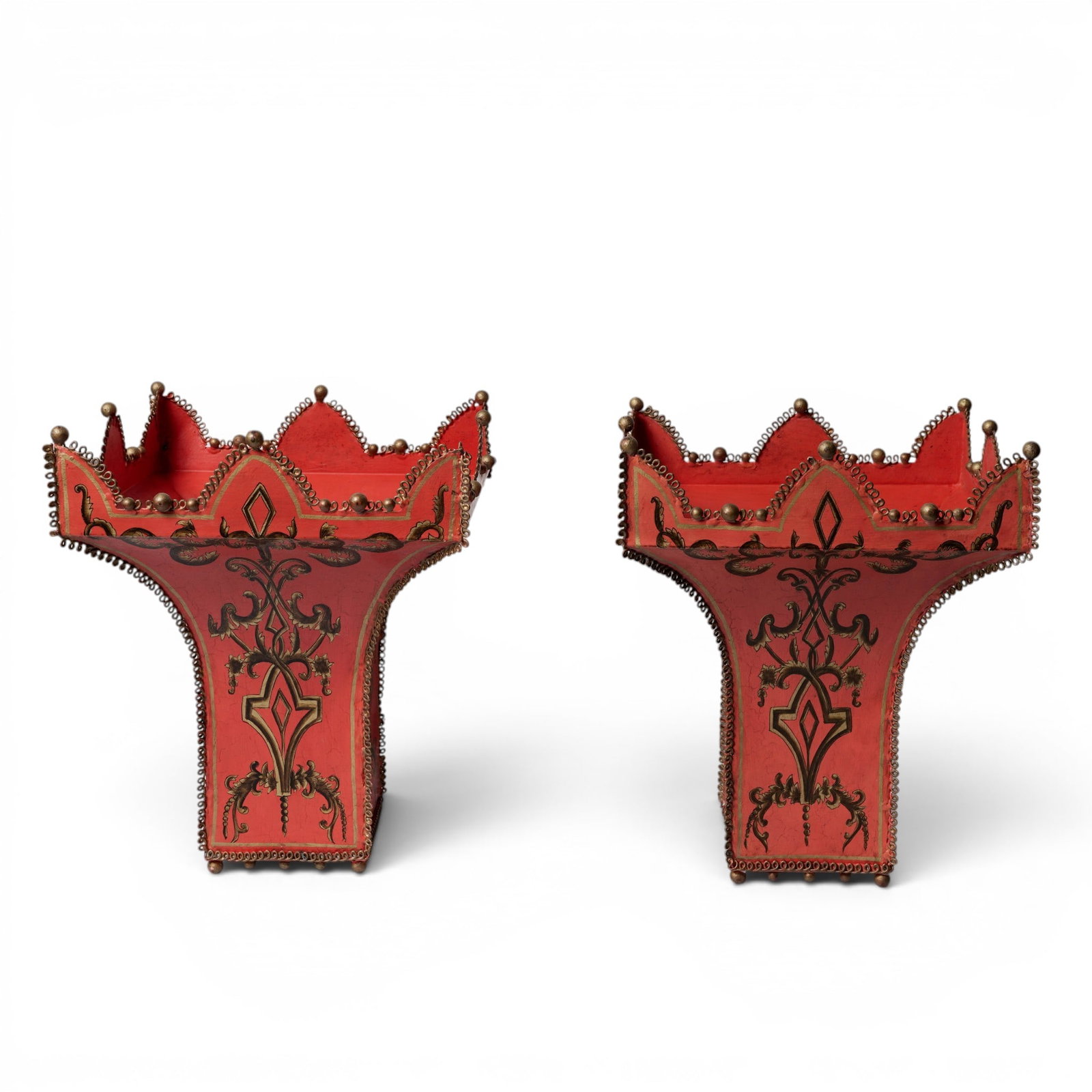 Pair Of Hollywood Regency Style Hand Painted Tole Candle Holder (1 of 11)