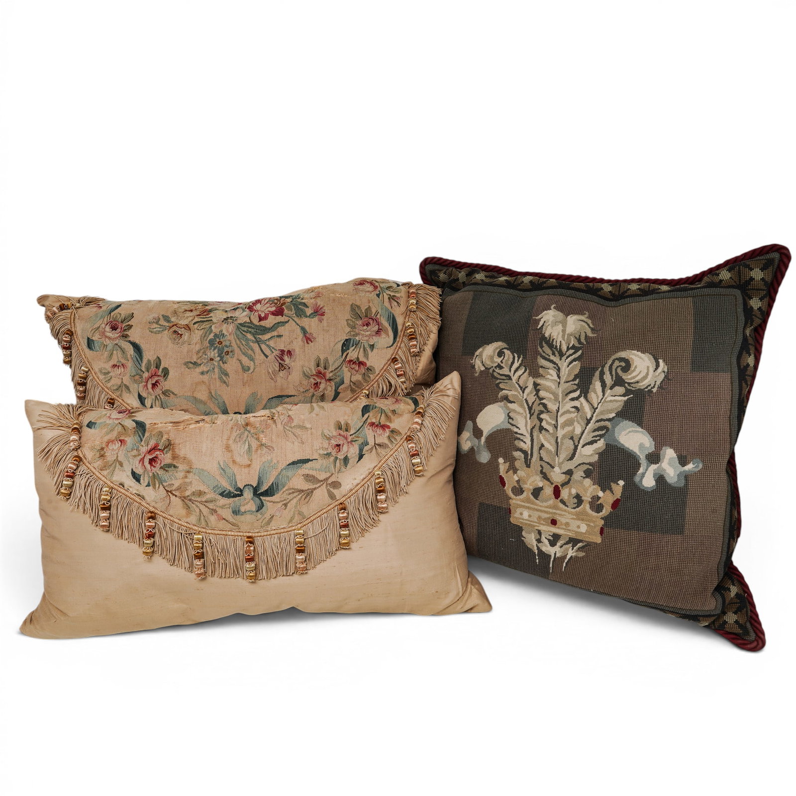 (3 Pc) Needlepoint & Aubusson Decorative Pillows (1 of 12)