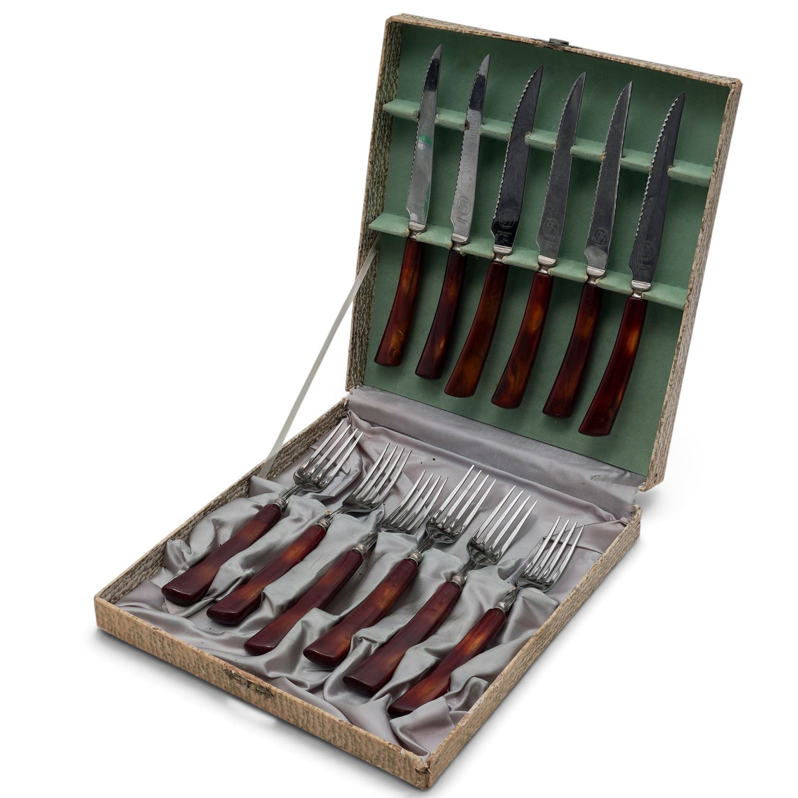 (12 Pc) Vintage Glo-Hill Steak Knife & Fork Set (1 of 8)