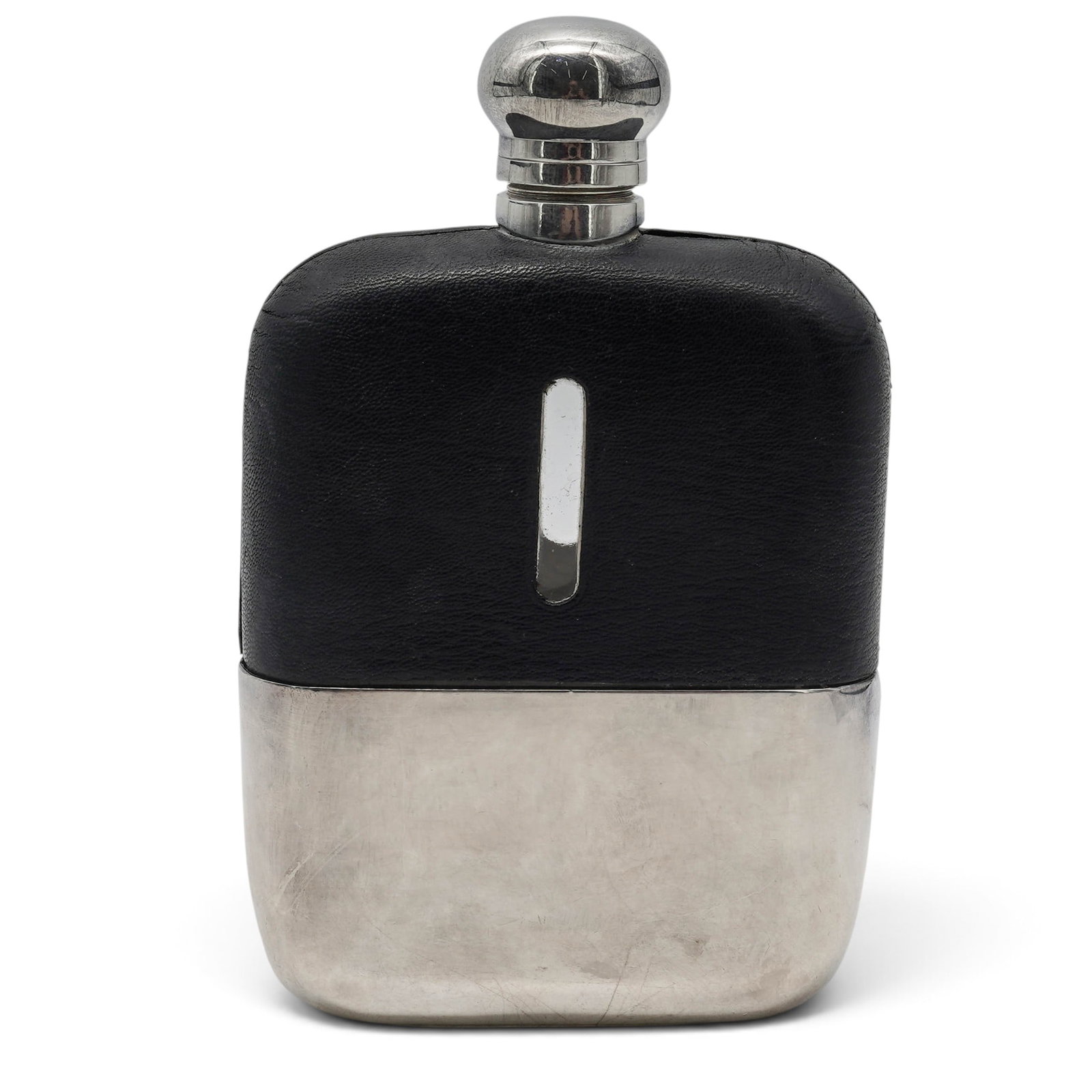 James Dixon & Sons Glass Hip Flask w/ Silverplate & Leather Cover (1 of 8)