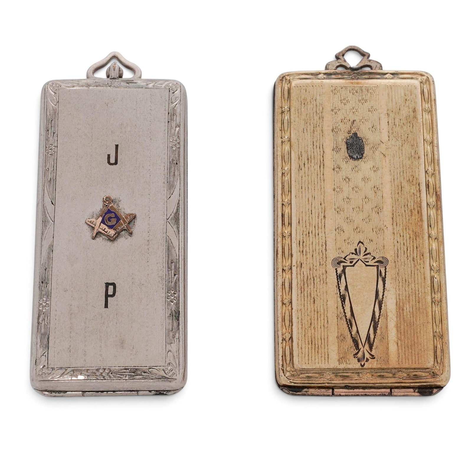 (2 pc) Masonic & Gilt Stamp Boxes (1 of 10)