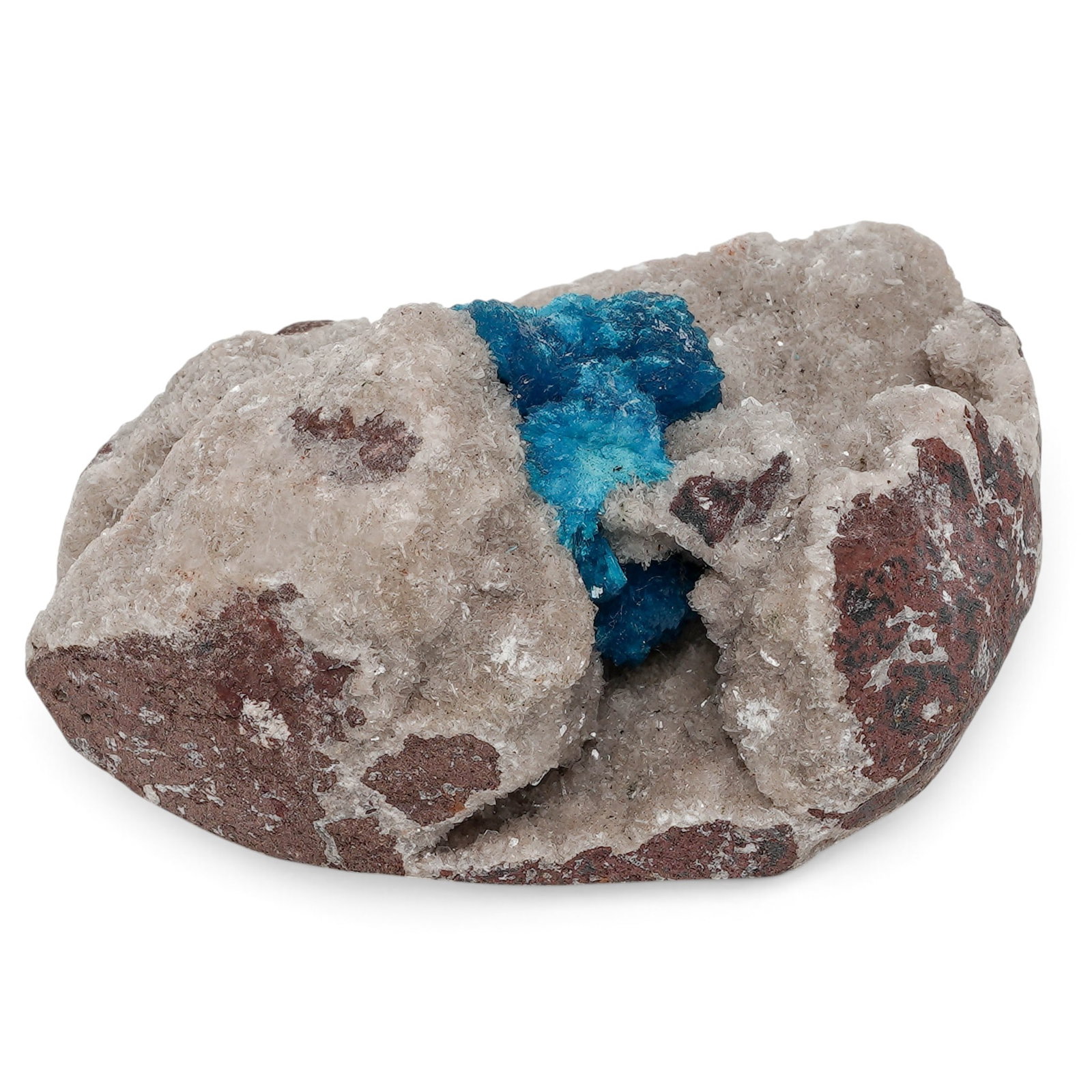 Rare Blue Cavansite with Stilbite Cluster: Rare Blue Cavansite with Stilbite Cluster 20th Century, India A natural mineral specimen featuring vivid electric-blue cavansite crystal aggregates growing on a matrix of cream-colored stilbite