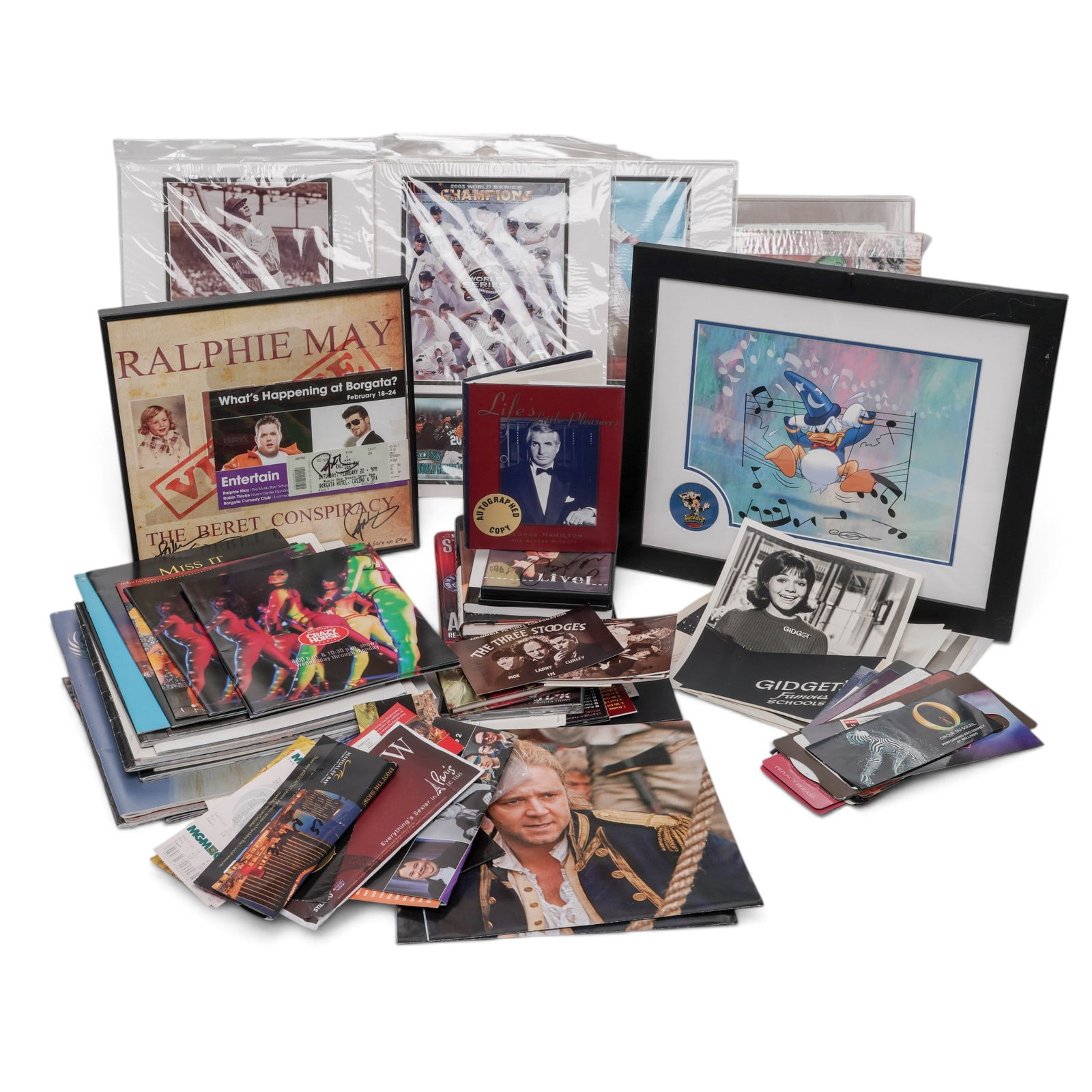 Collection of Music, Theatre & Sports Memorabilia: Collection of Music, Theatre & Sports Memorabilia Large assortment of posters, magazines, framed photographs, and more. Many are autographed. Items include, but are not limited to: Alphie May "What's
