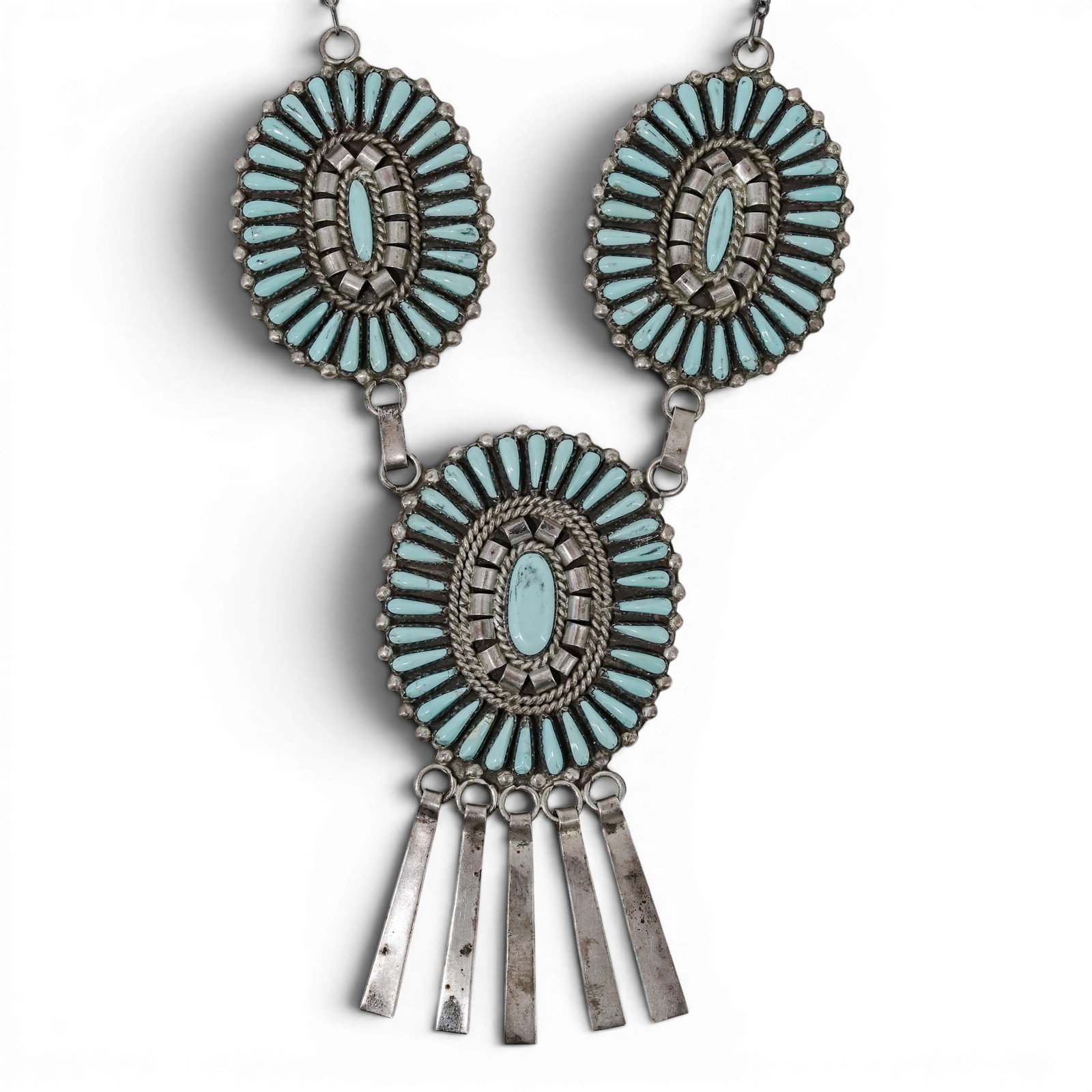 Vintage Zuni Sterling Silver & Petit Point Turquoise Necklace Signed (1 of 9)