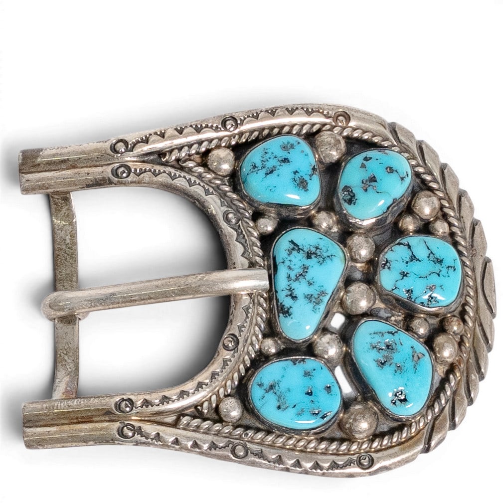Vintage Tommy Moore Navajo Sterling Silver & Turquoise Nugget Belt Buckle (1 of 4)