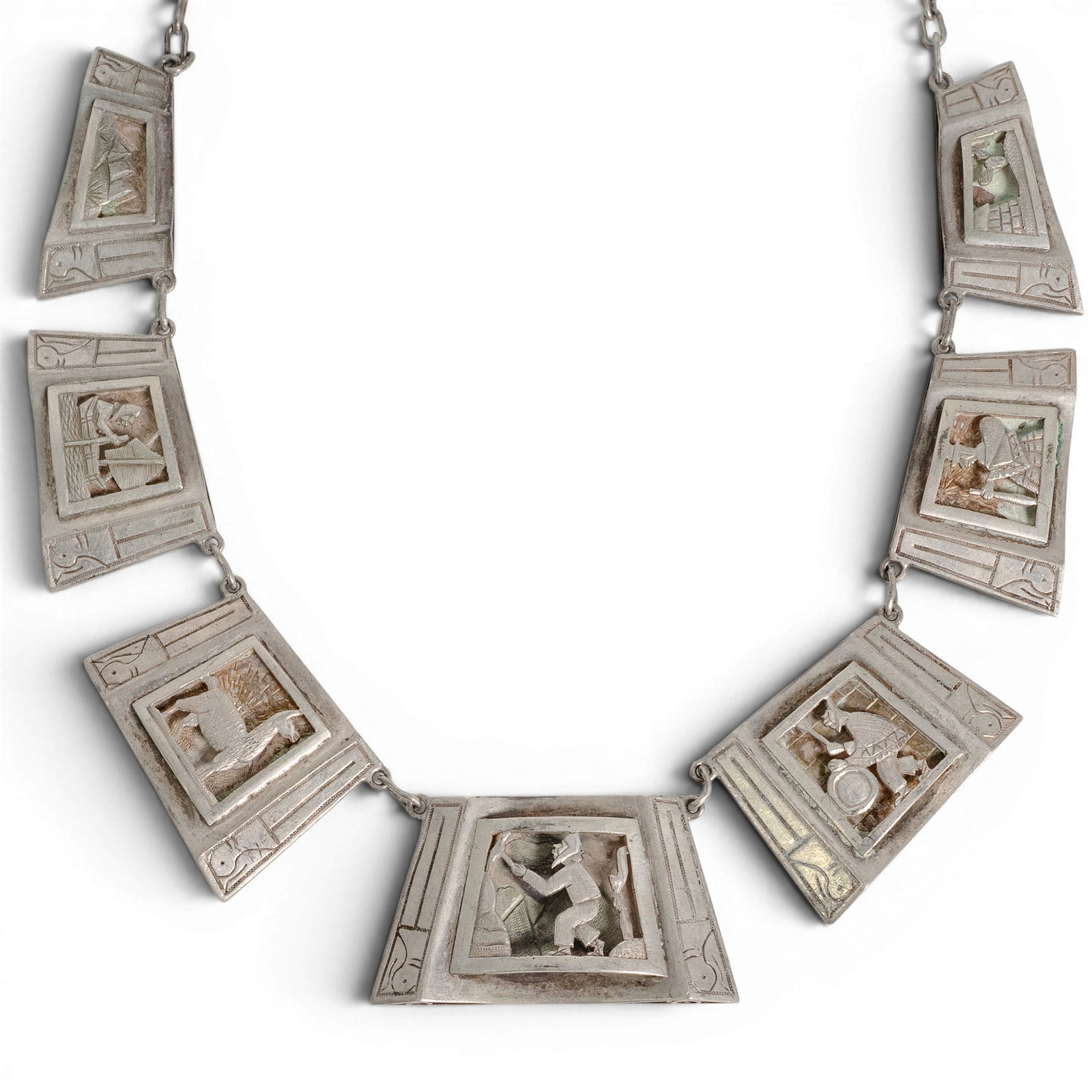 Vintage Peruvian Sterling Silver Figural Panel Necklace (1 of 4)