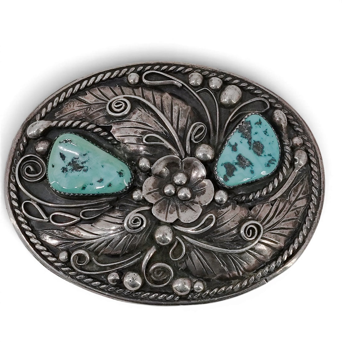 Vintage Jameson Lee Navajo Sterling Silver & Turquoise Floral Concho Belt Buckle (1 of 2)