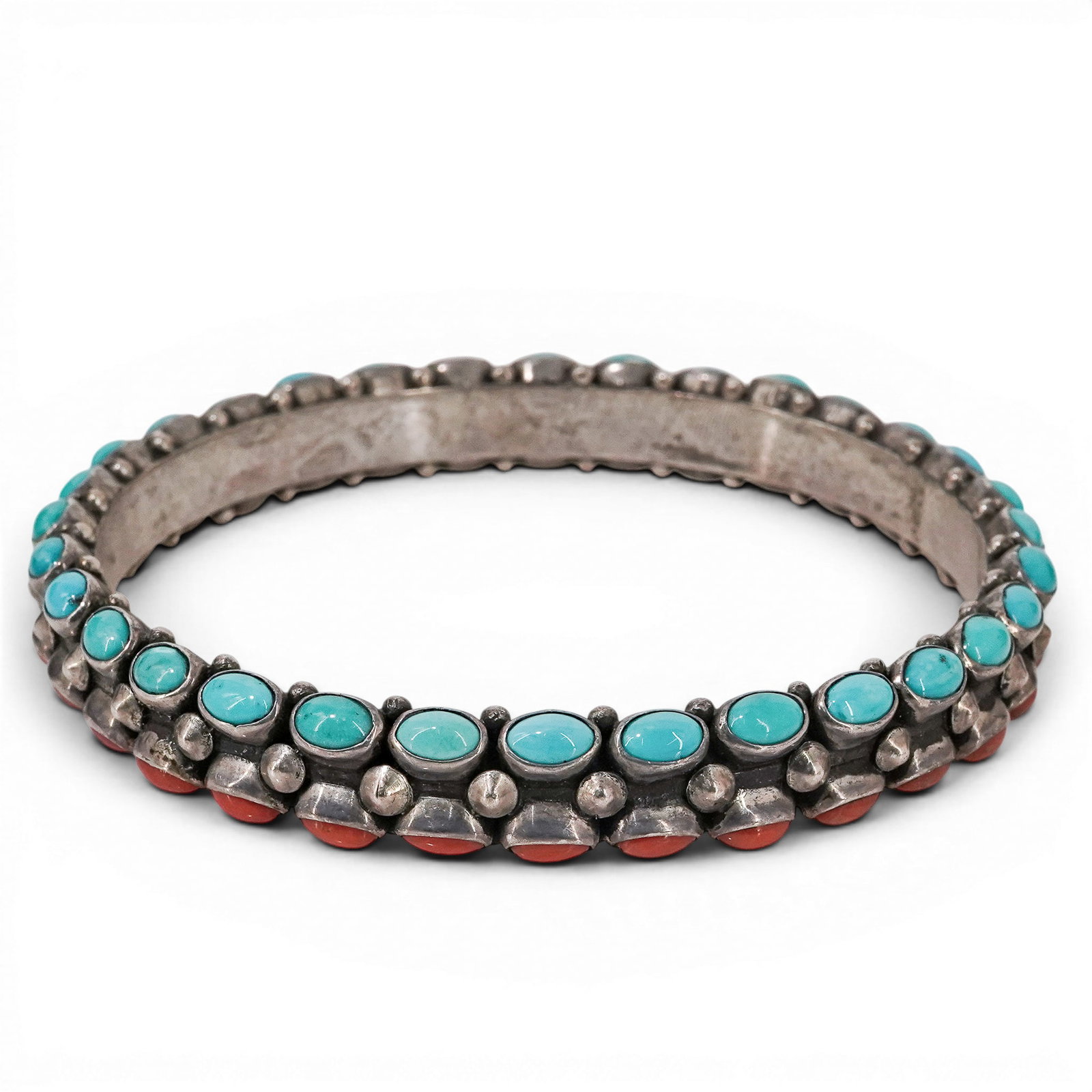 Vintage Sherman & Isabelle Paquin Sterling Silver Turquoise & Coral Cuff Bracelet (1 of 5)