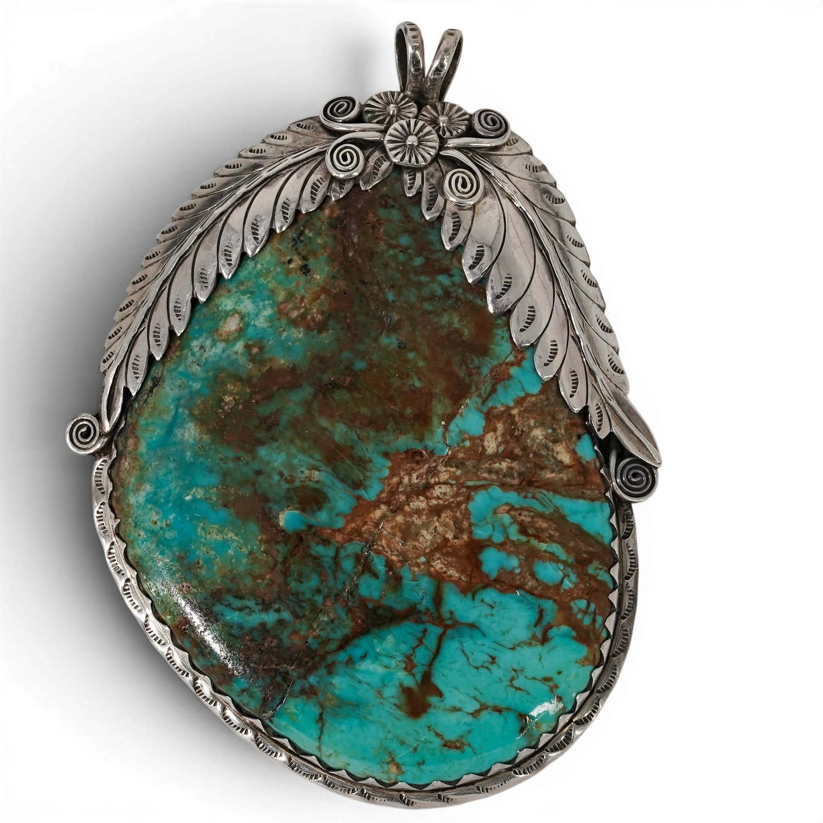 Vintage Wally Brown Navajo Sterling Silver & Large Turquoise Pendant (1 of 7)