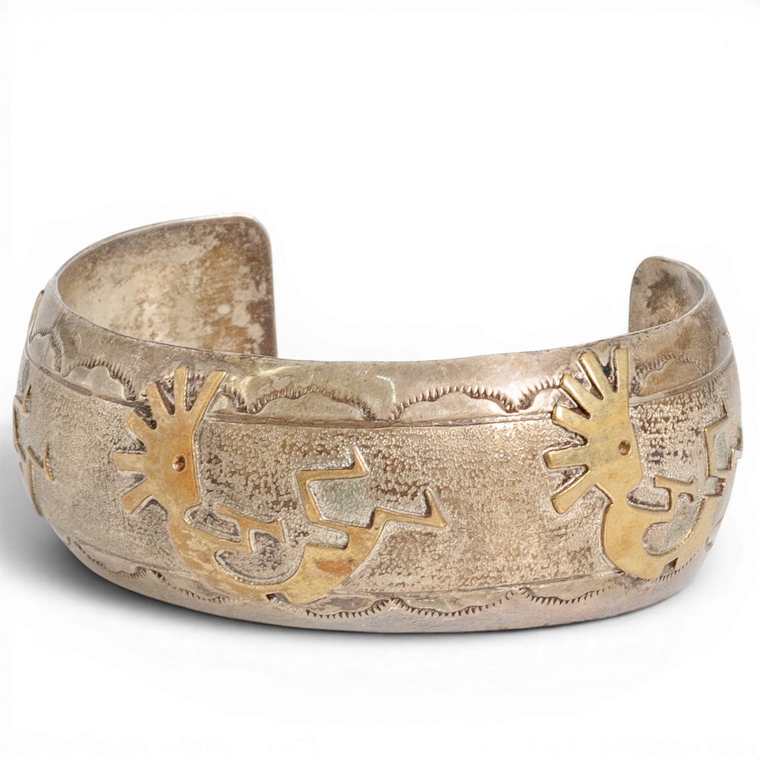 Vintage Ervin Redhorse Navajo Sterling Silver & Brass Kokopelli Cuff Bracelet Signed (1 of 6)