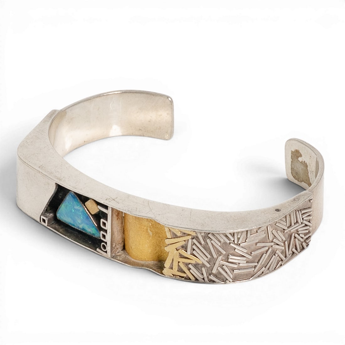 Vintage Brenna Klassen Glanzer Navajo Sterling Silver 24K Gold & Opal Inlay Cuff Bracelet (1 of 6)