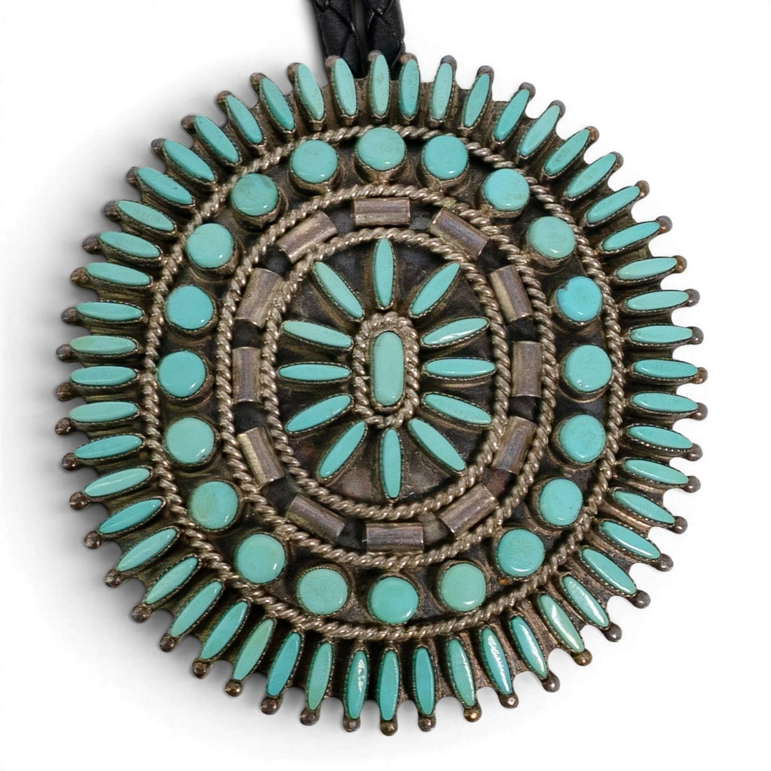 Vintage Gilbert Pekatewa Zuni Sterling Silver & Turquoise Petit Point Bolo Tie (1 of 6)