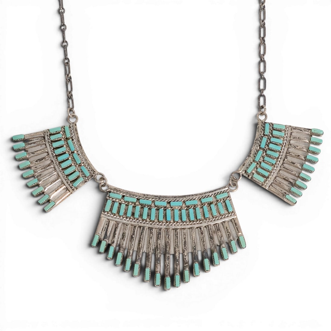 Vintage Jordan Hattie Zuni Sterling Silver & Needlepoint Turquoise Necklace (1 of 4)
