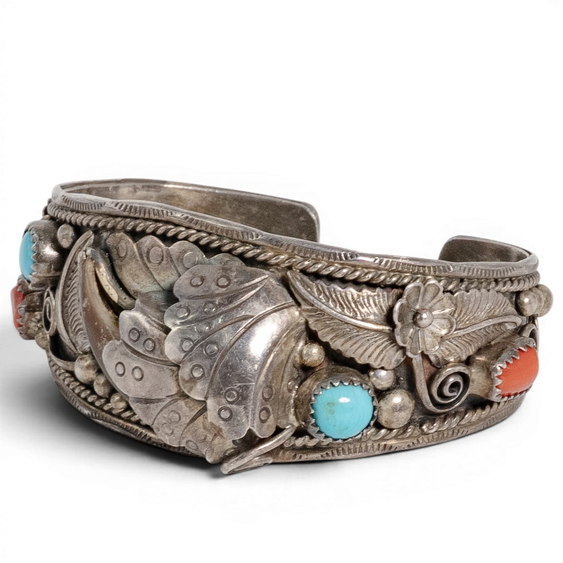 Kenneth Jones Navajo Sterling Silver Turquoise & Coral Cuff (1 of 5)