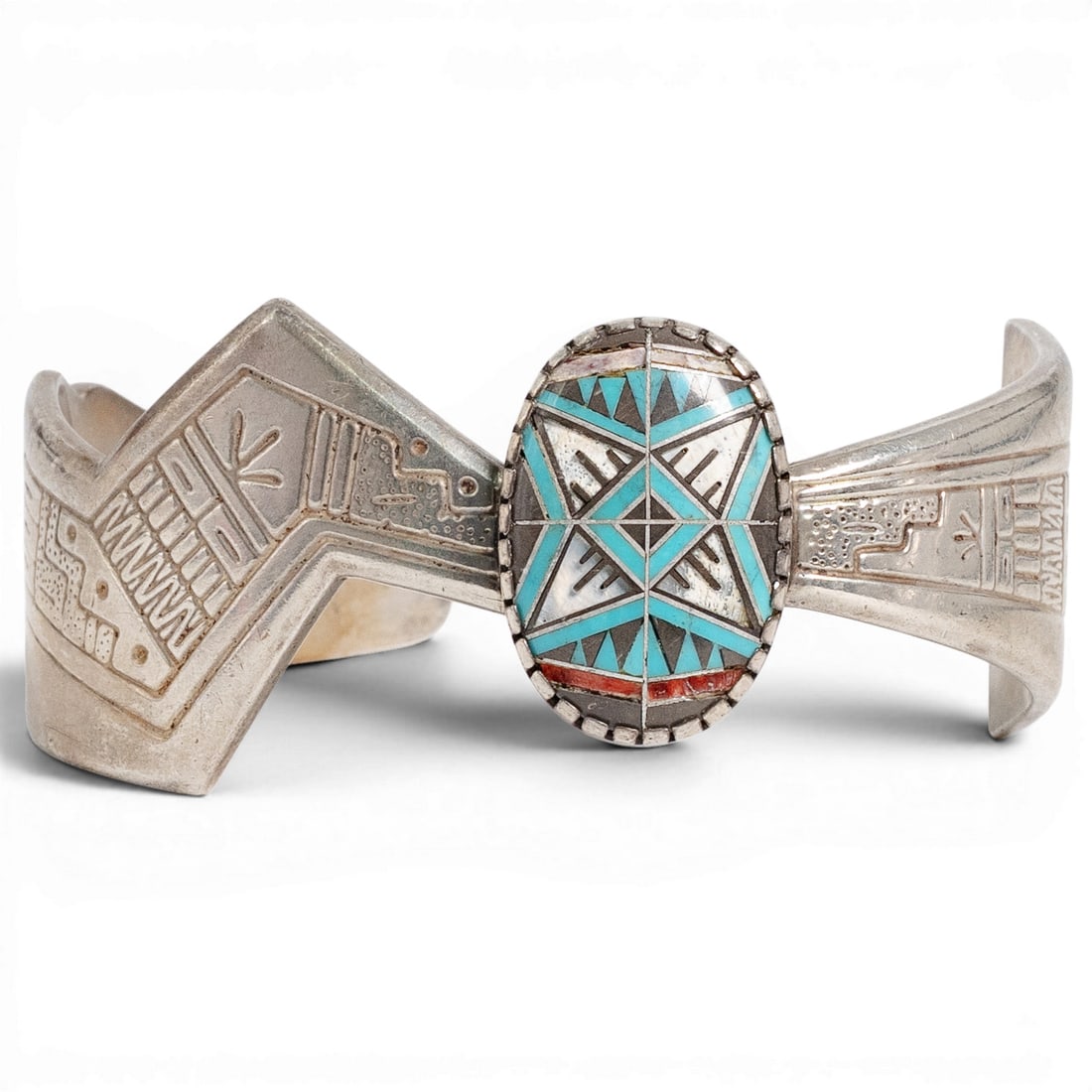Vintage Roderick & Marilyn Tenorio for Relios Sterling Silver & Multi-Stone Inlay Cuff (1 of 5)
