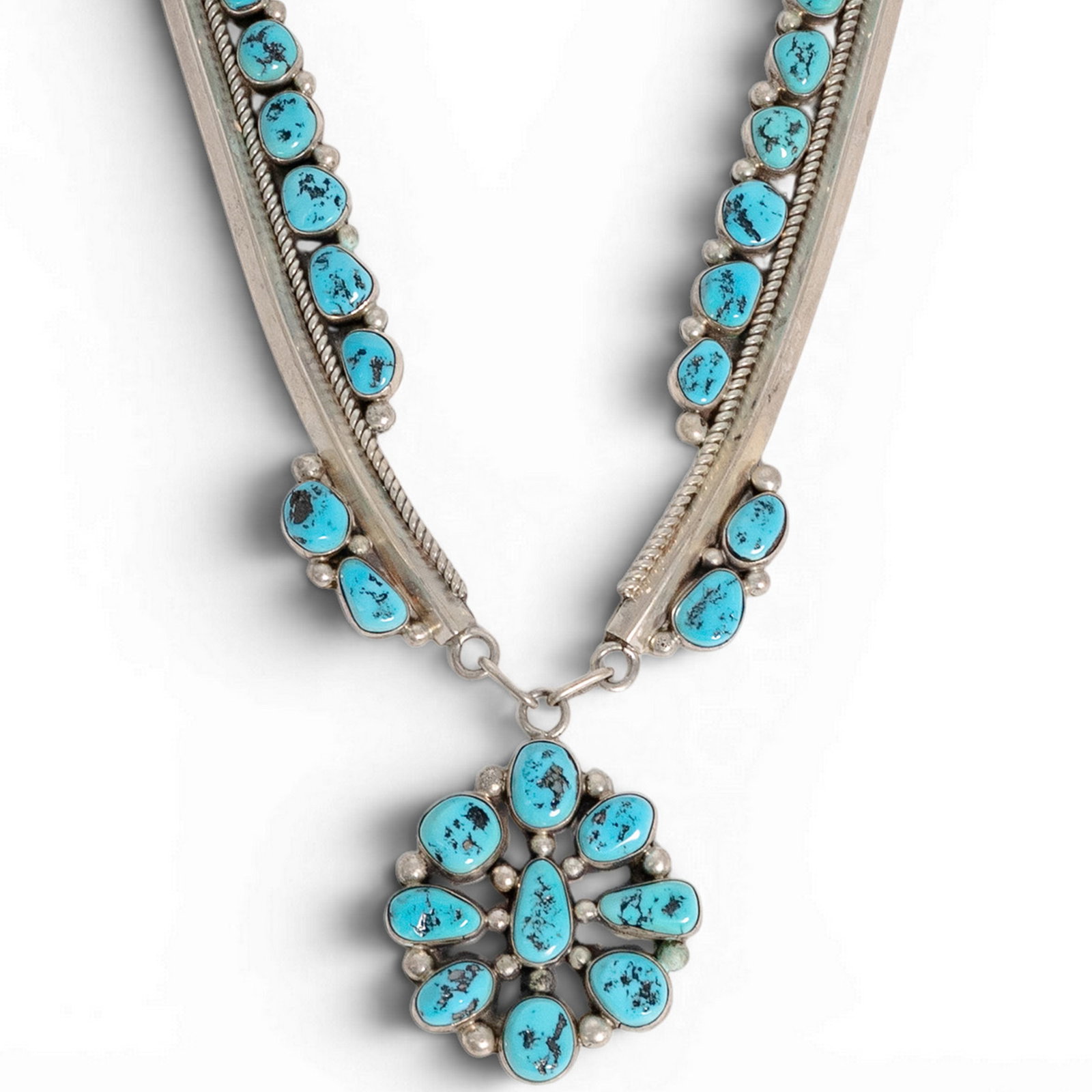 Vintage Sharon Cisco Navajo Sterling Silver & Turquoise Cluster Bib Necklace (1 of 6)
