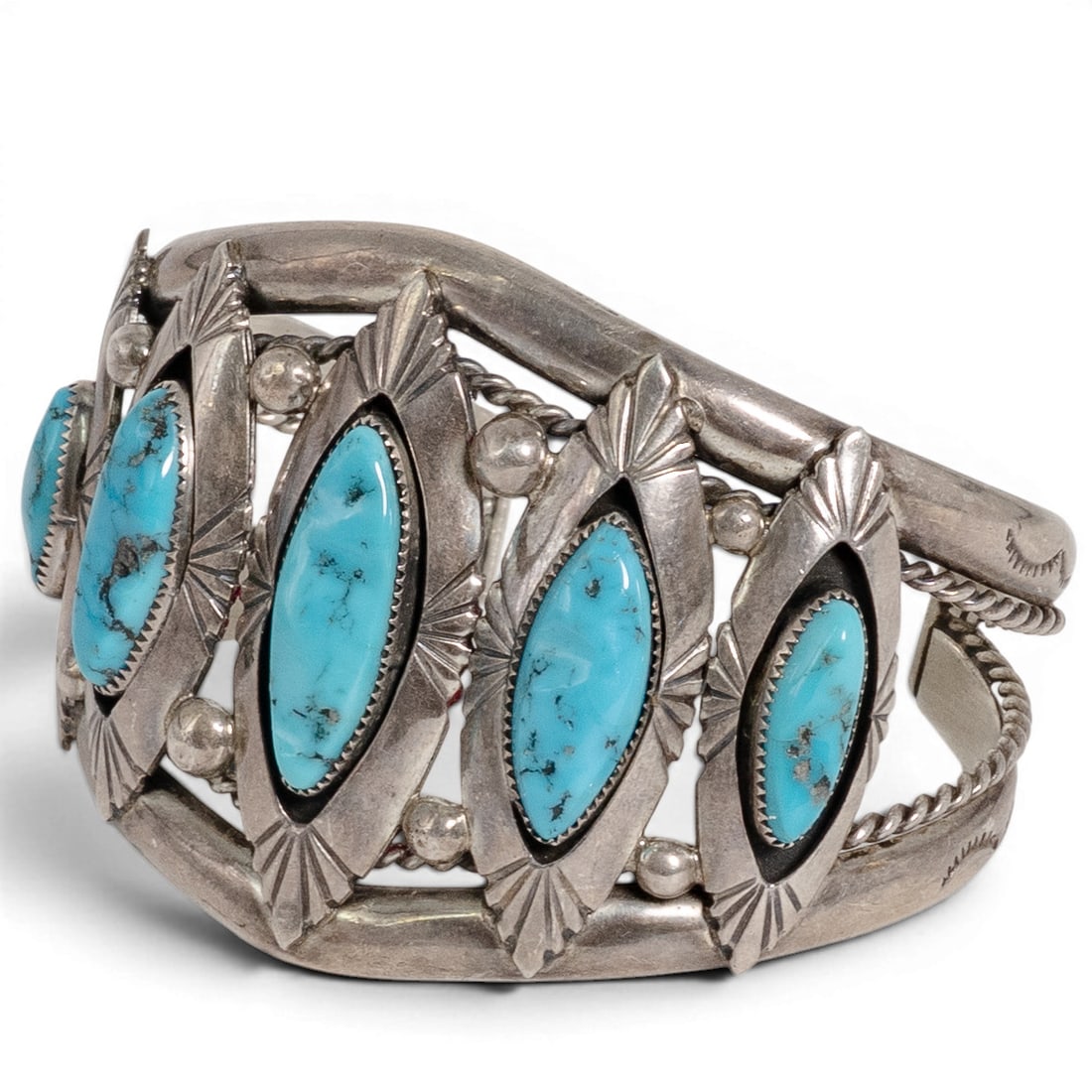 Cecil Sanders Sterling Silver & Turquoise Cluster Cuff (1 of 5)