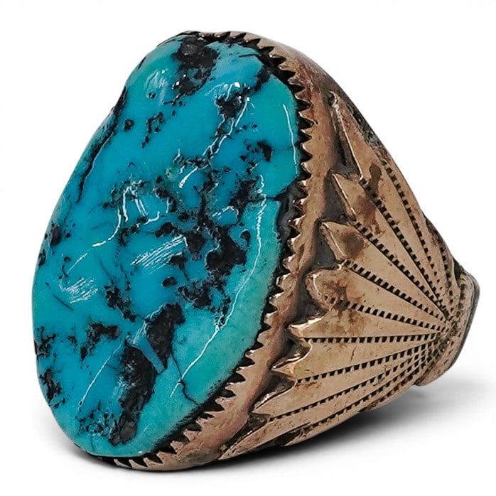 Vintage Robert & Bernice Leekya Zuni Sterling Silver 14K Gold & Turquoise Ring (1 of 6)