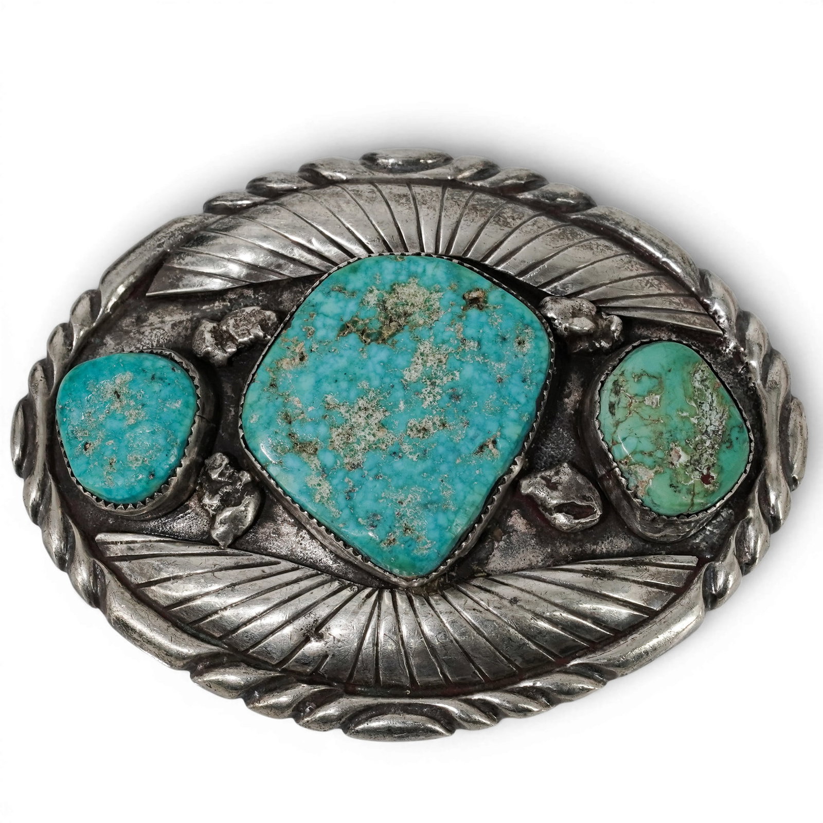 Vintage Tom Billy Navajo Sterling Silver & Turquoise Belt Buckle (1 of 4)