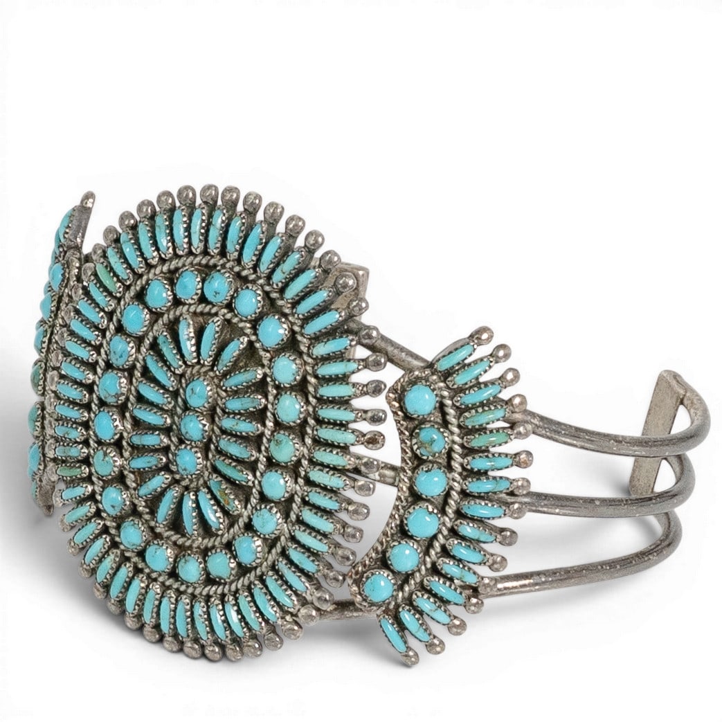 Vintage Zuni Sterling Silver & Petit Point Turquoise Cluster Cuff Bracelet (1 of 5)