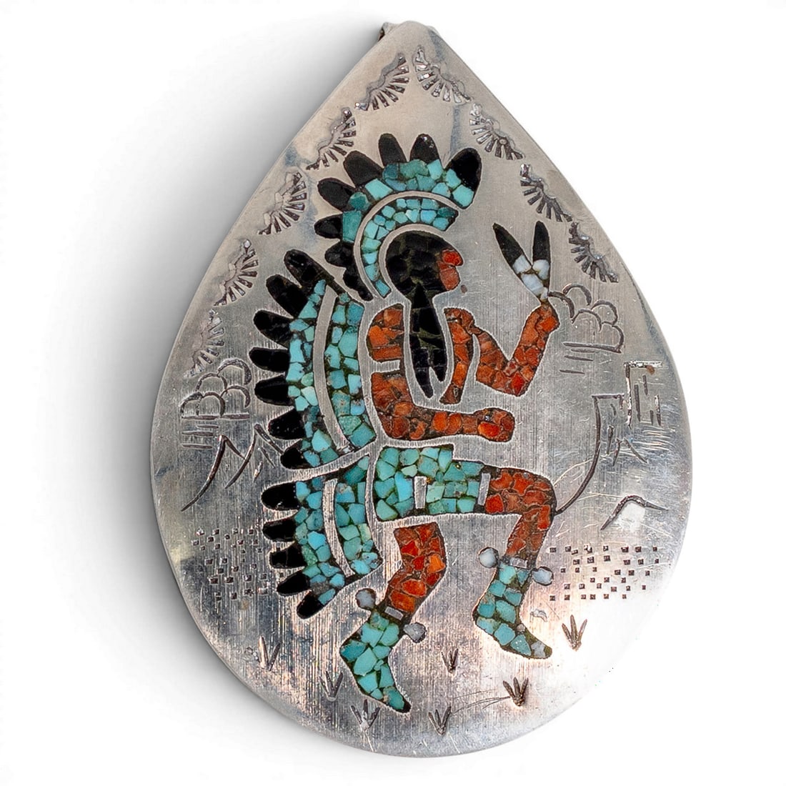 Vintage Navajo Sterling Silver & Multi-Stone Inlay Figural Pendant (1 of 2)