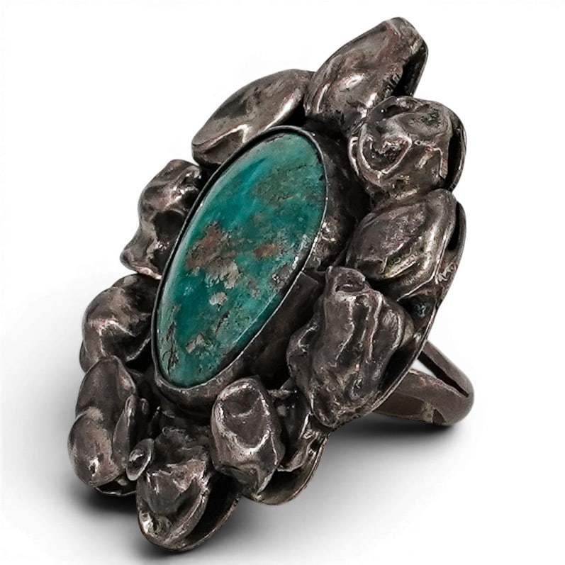 Vintage Navajo Sterling Silver & Turquoise Nugget Cluster Ring (1 of 6)