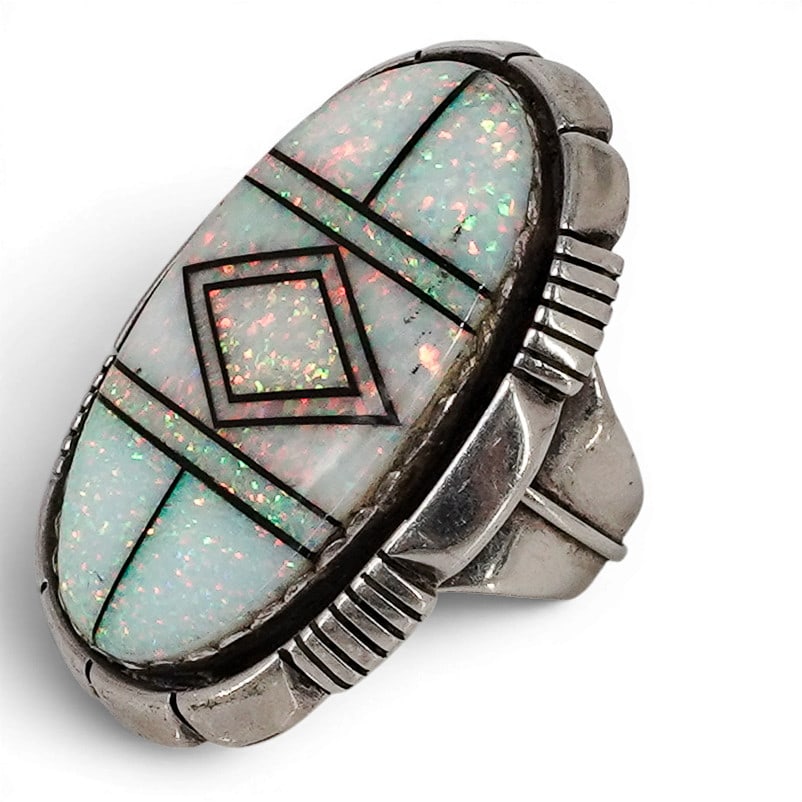 Vintage Irv Monte Navajo Sterling Silver & Opal Inlay Statement Ring (1 of 7)