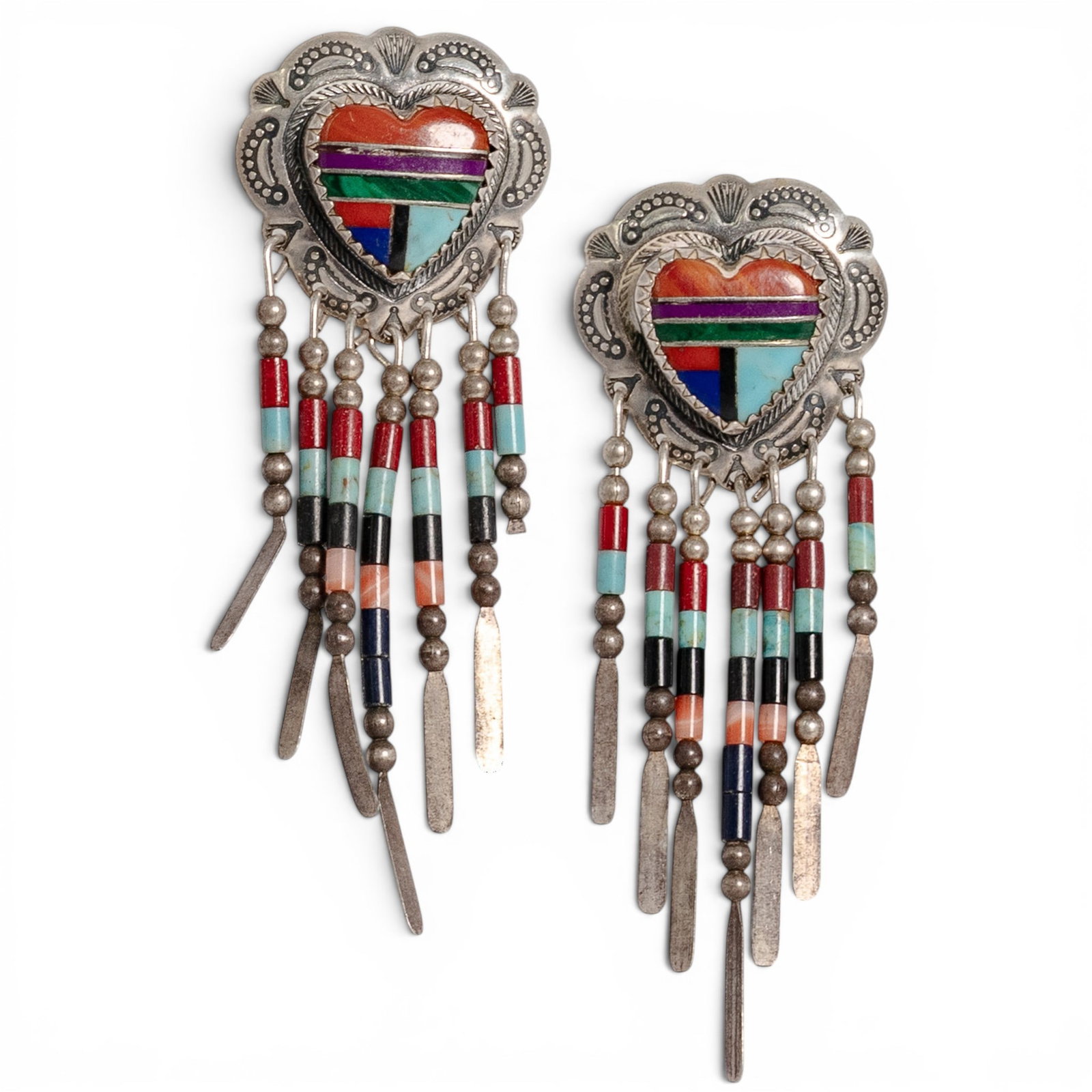 Vintage Quoc Turquoise Inc. Sterling Silver & Multi-Stone Inlay Dangle Earrings (1 of 5)