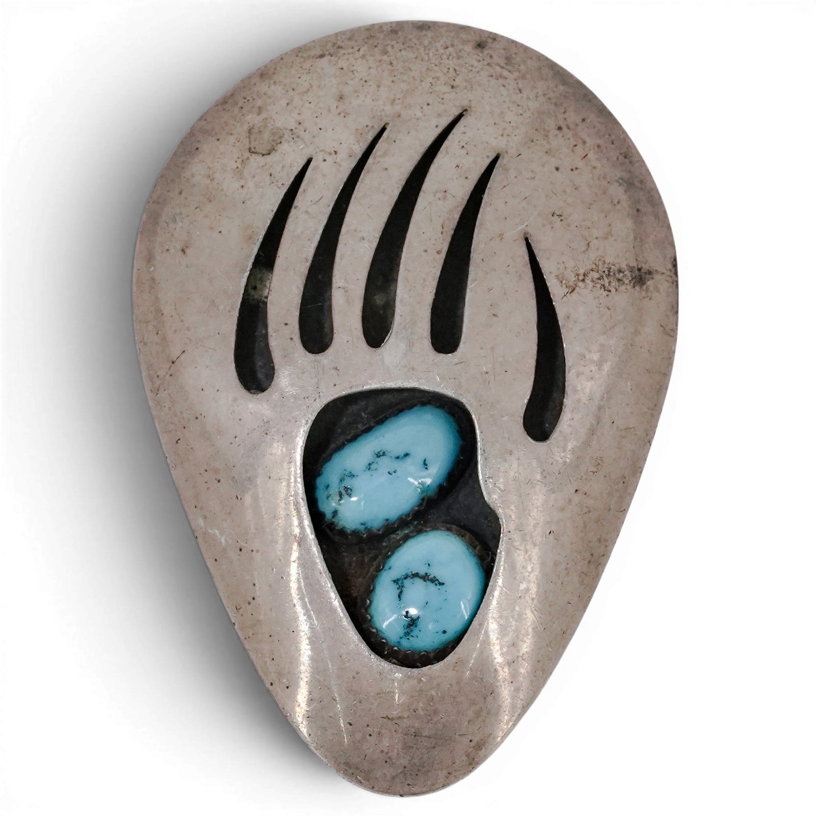 Vintage Thomas Nez Navajo Sterling Silver & Turquoise Shadow-Box Bear Paw Brooch (1 of 3)