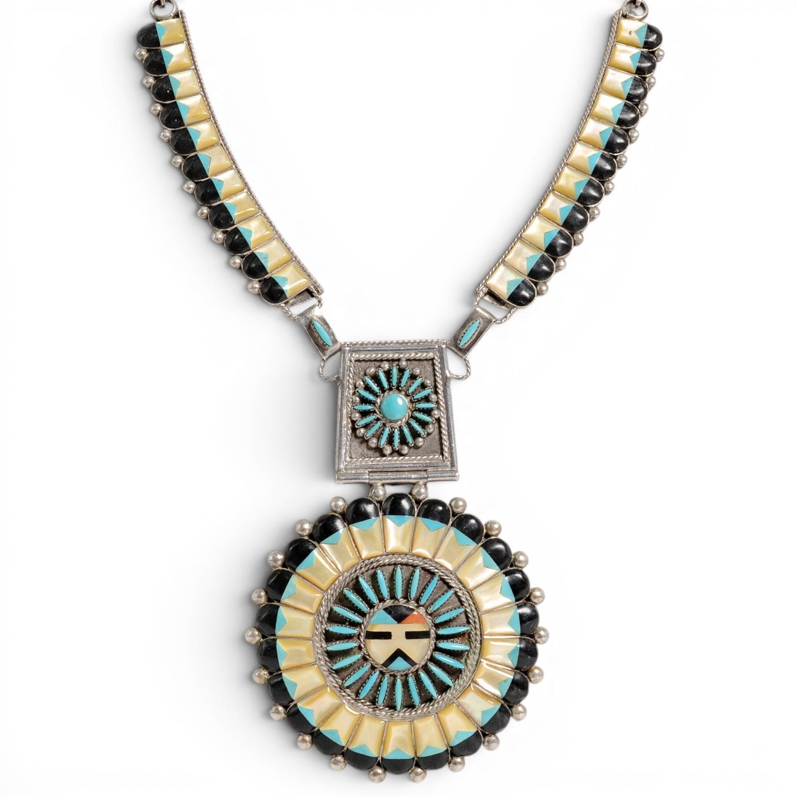Vintage Virginia Quam Zuni Sterling Silver & Multi-Stone Sunface Inlay Necklace (1 of 6)