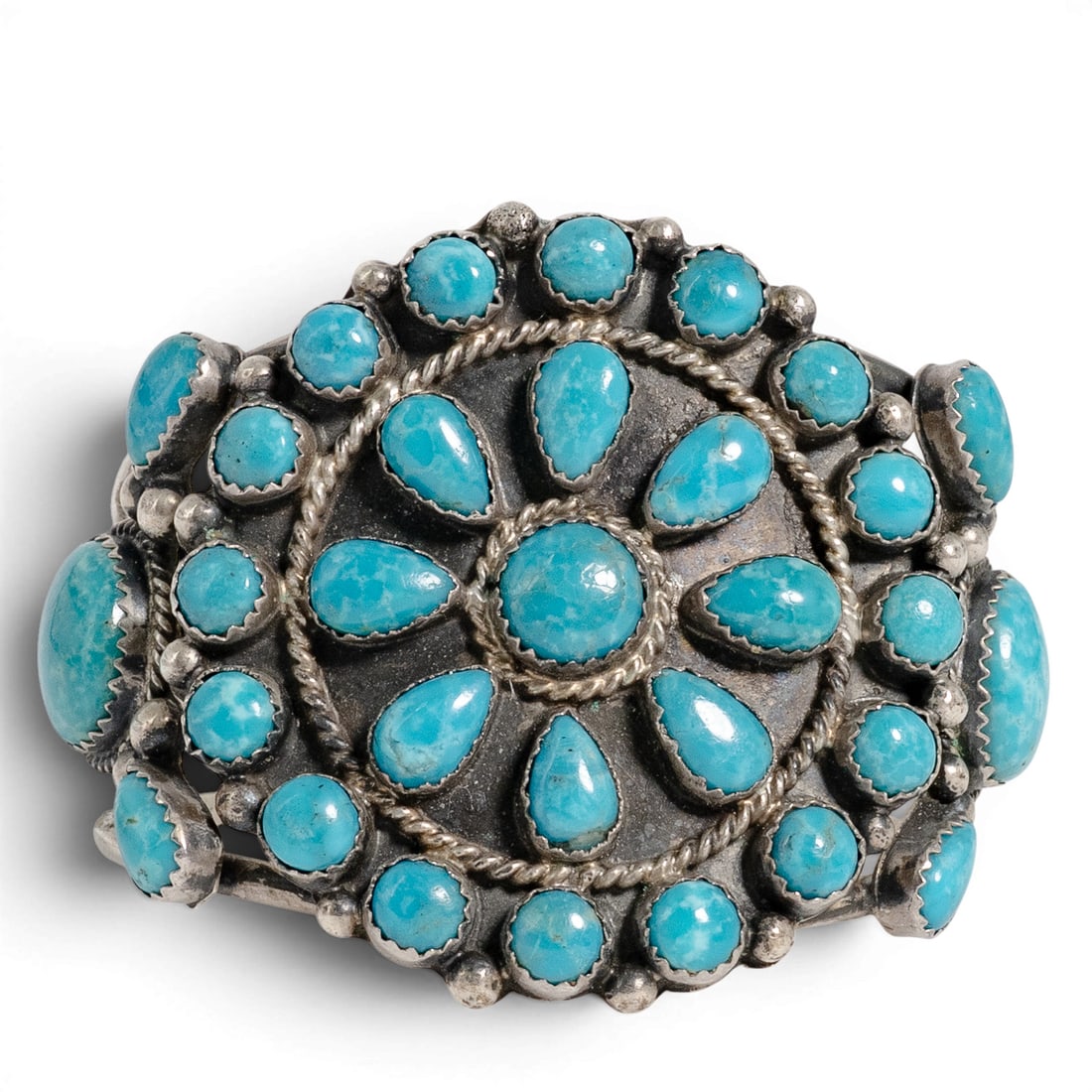 Bobby Johnson Navajo Sterling Silver & Turquoise Cluster Cuff (1 of 4)