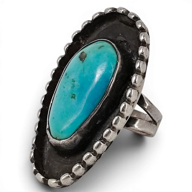 Vintage Navajo Sterling Silver & Turquoise Shadowbox Ring (1 of 6)