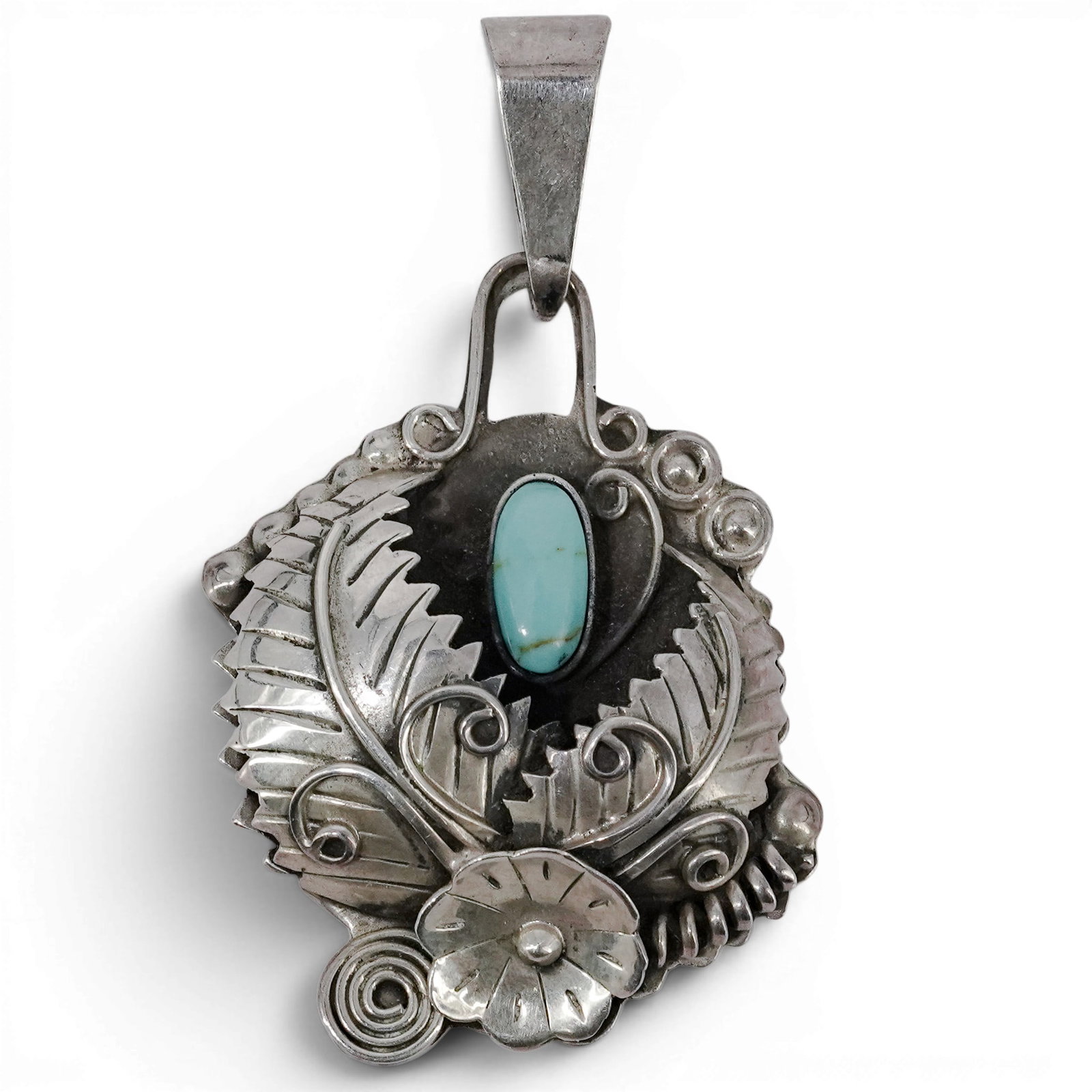 Vintage Mexican Sterling Silver & Turquoise Pendant Signed (1 of 2)