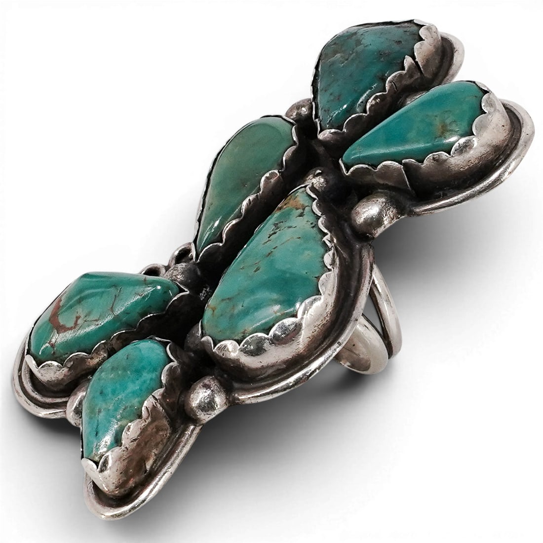 Vintage Navajo Sterling Silver & Multi-Turquoise Cluster Ring (1 of 6)