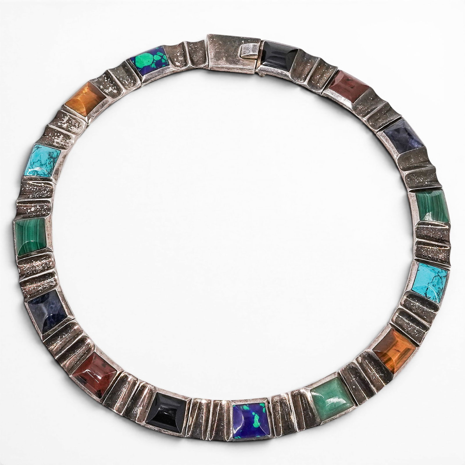 Vintage Mexican 950 Silver & Multi-Stone Collar Necklace Signed (1 of 5)