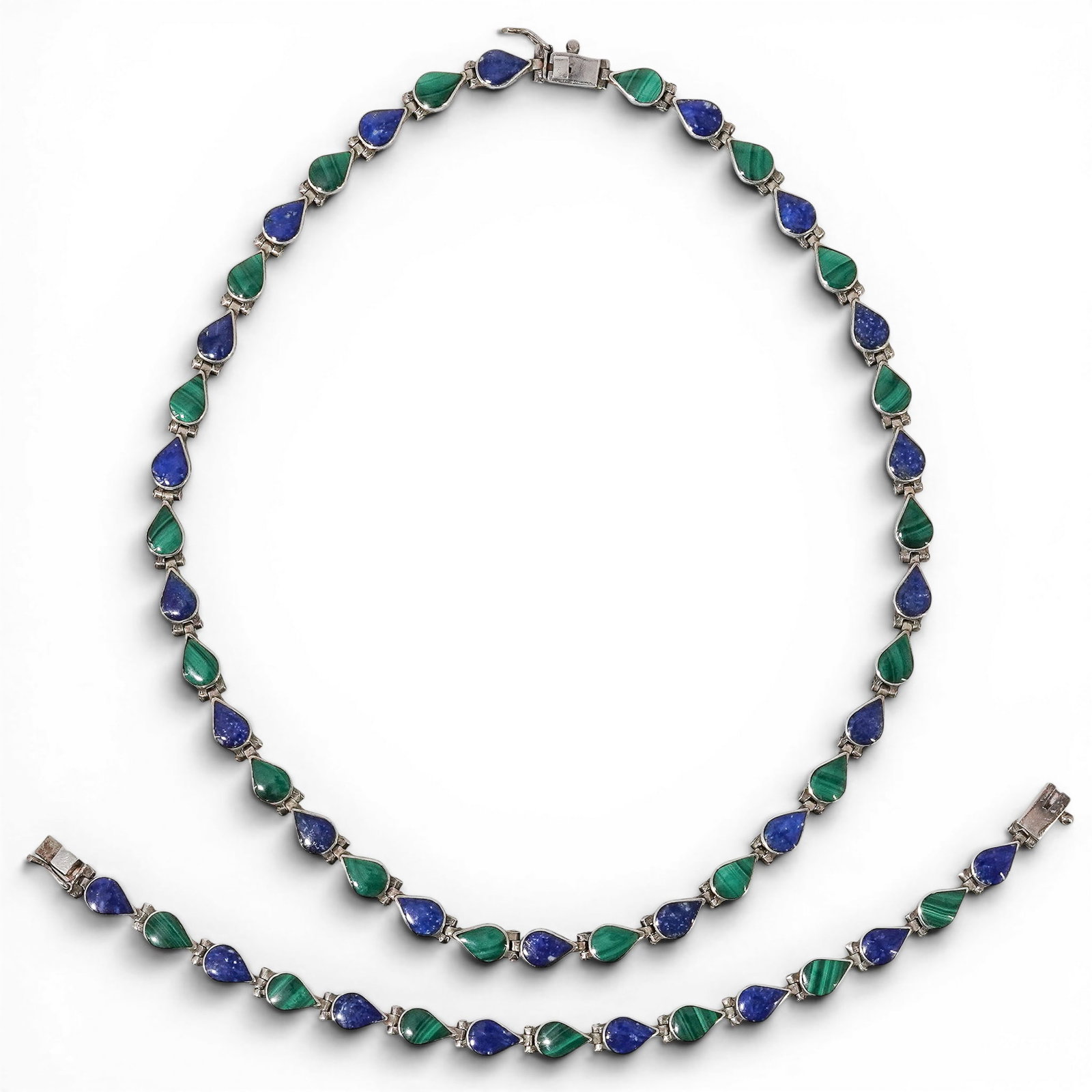 (2 Pc) Mexican Sterling Silver Lapis Lazuli & Malachite Inlay Jewelry Set (1 of 11)