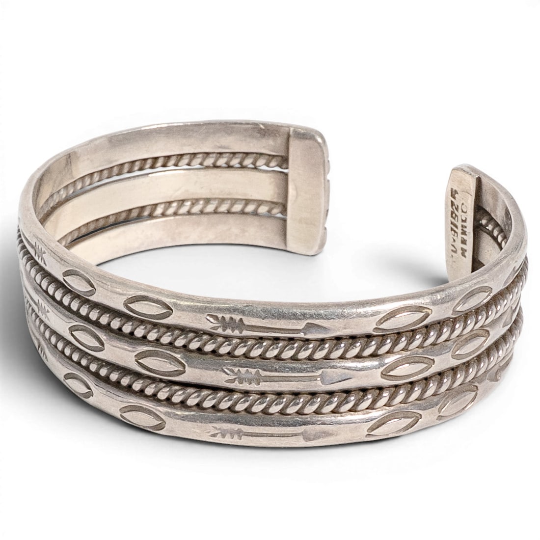 Vintage Mexican Sterling Silver Stamped Rope Cuff Bracelet (1 of 6)