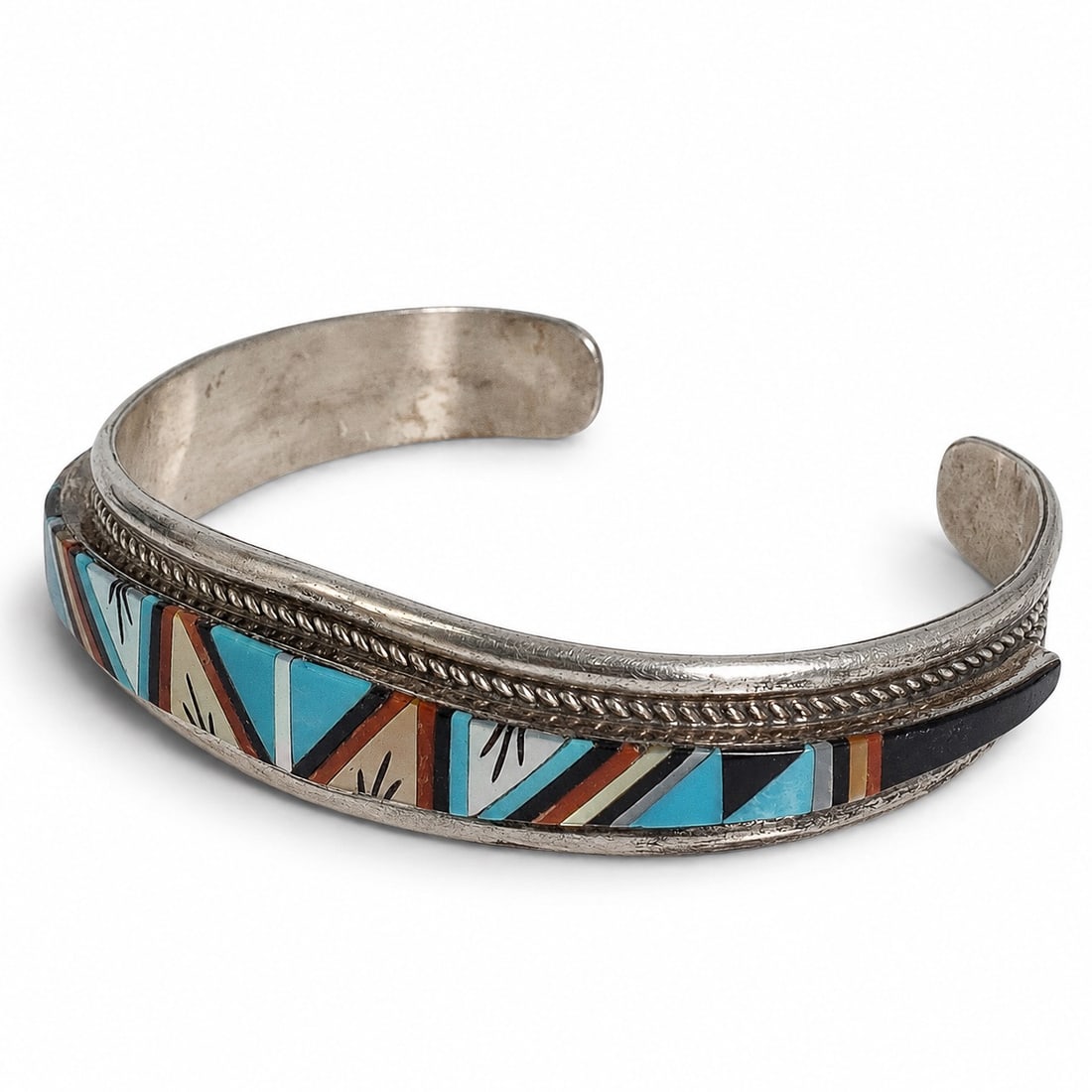 Vintage Rydell & Lynette Yuselew Zuni Sterling Silver & Multi-Stone Inlay Cuff Bracelet (1 of 5)