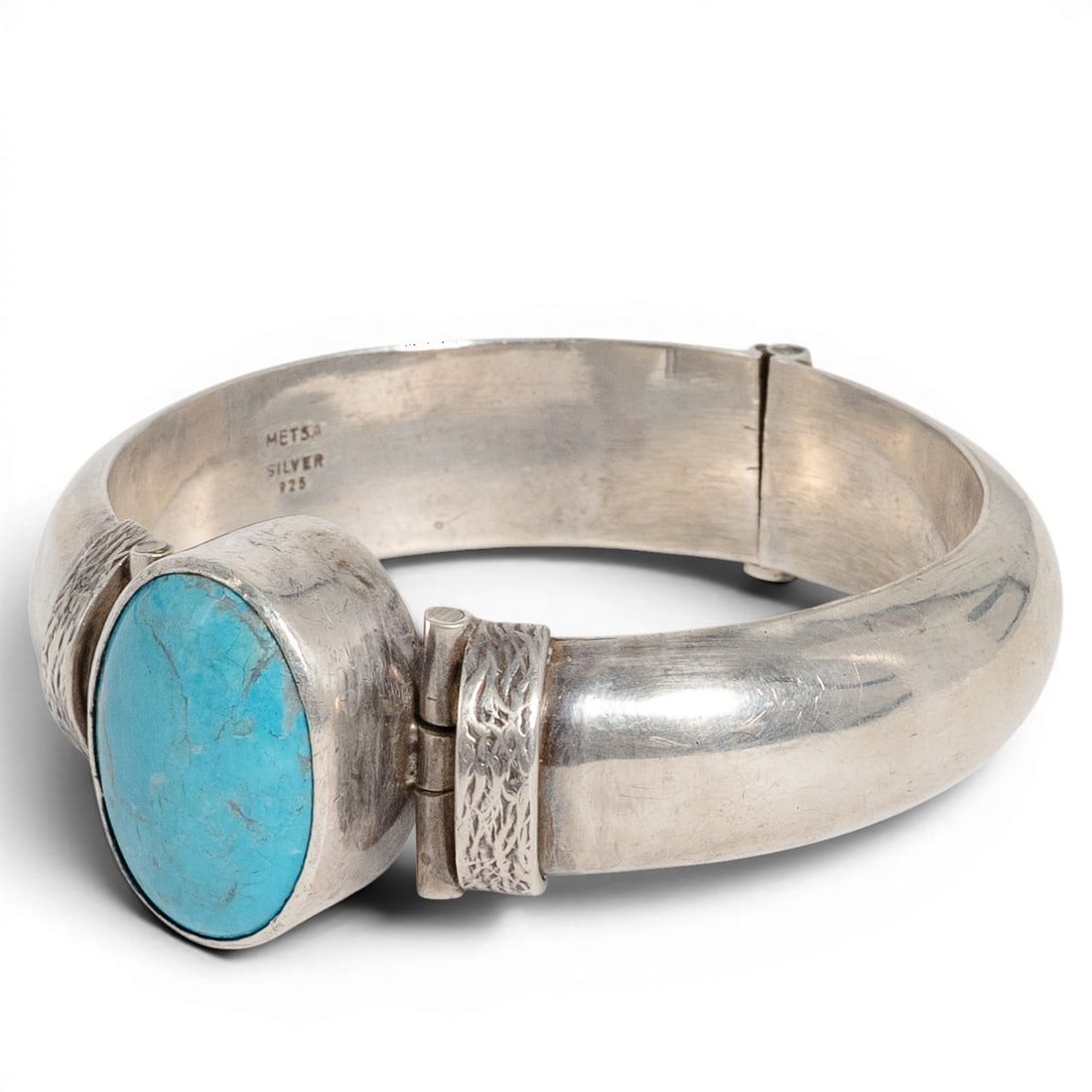 Metsa Navajo Sterling Silver & Turquoise Hinged Bracelet (1 of 6)