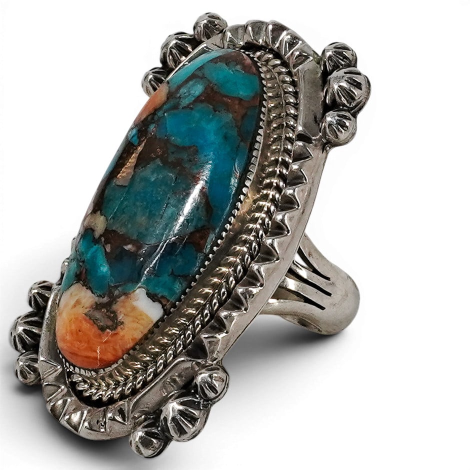 Vintage Running Bear Trading Post Sterling Silver & Oyster Copper Turquoise Ring (1 of 7)