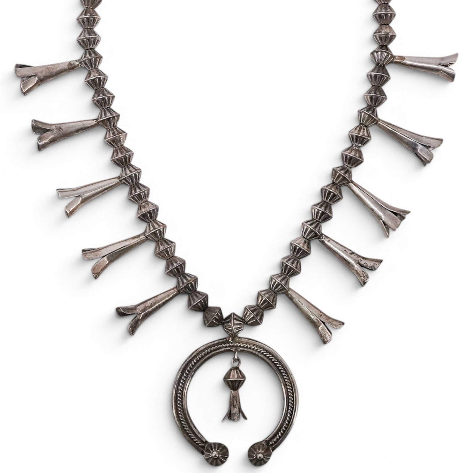 Vintage Mike Davis Navajo Sterling Silver Squash Blossom Necklace (1 of 9)
