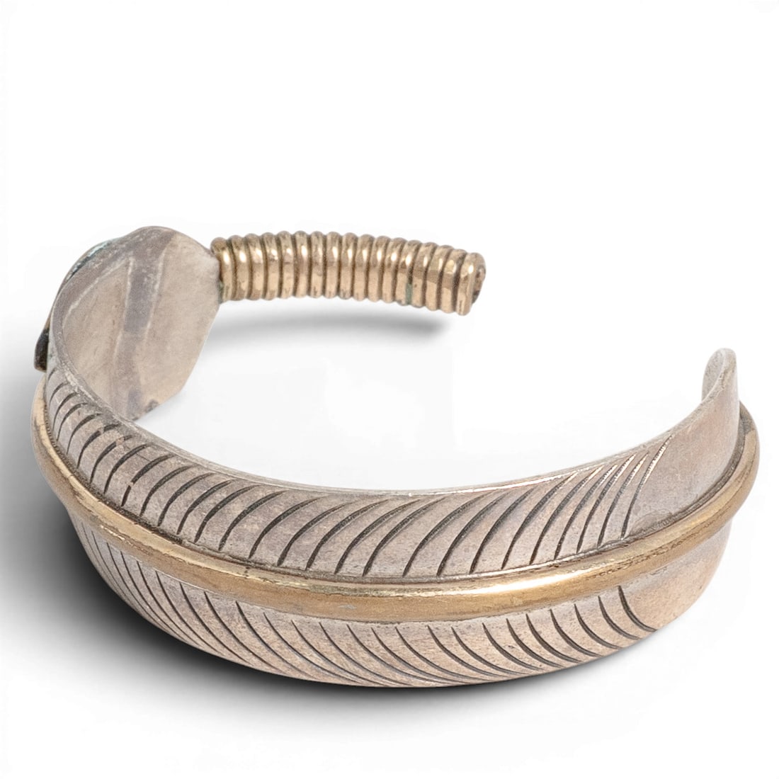 Vintage Lee Bennett Navajo Sterling Silver & 12K Gold-Filled Feather Cuff Bracelet (1 of 6)